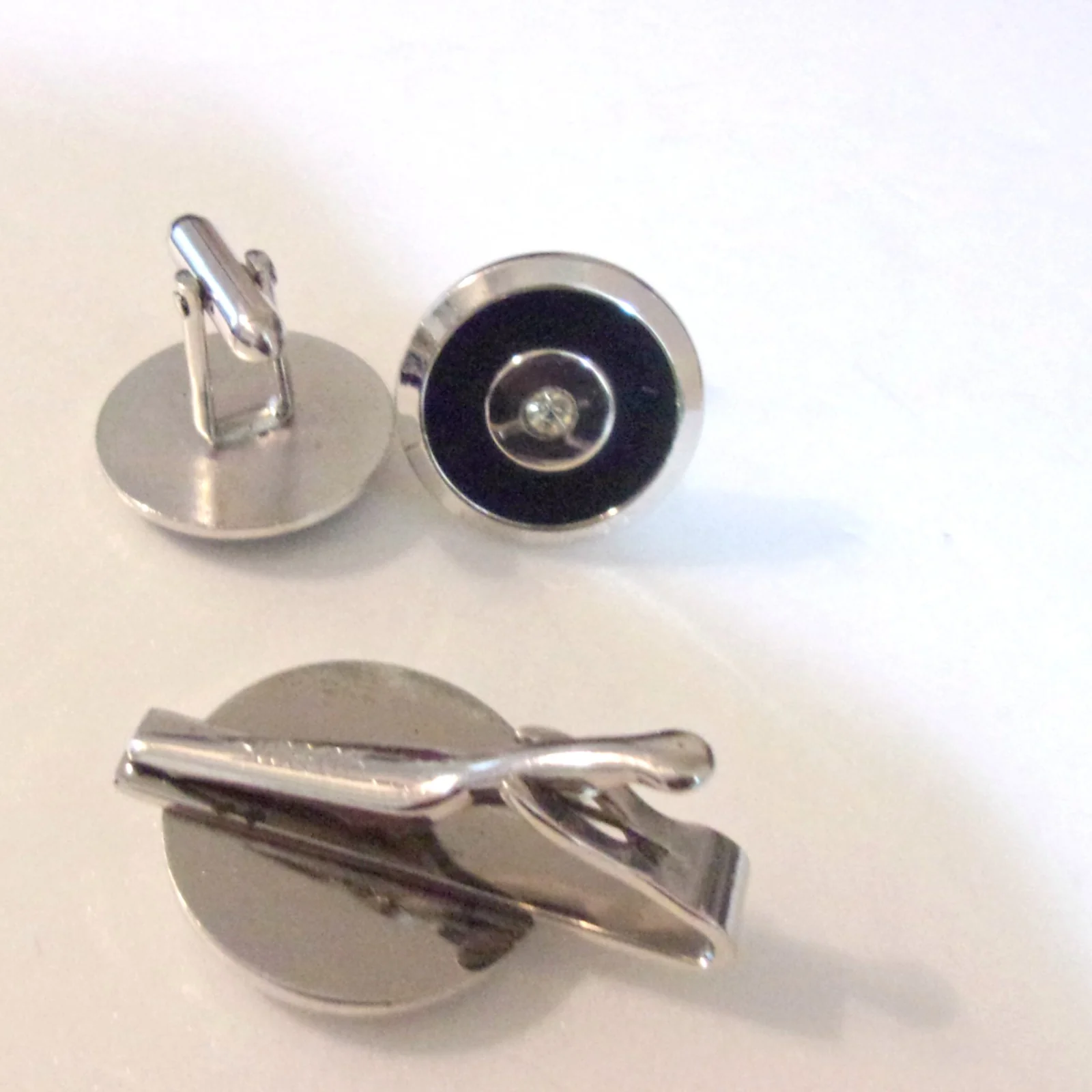 Set Cufflinks Tie Bar Black Silvery Rhinestone By Swank - Image 3
