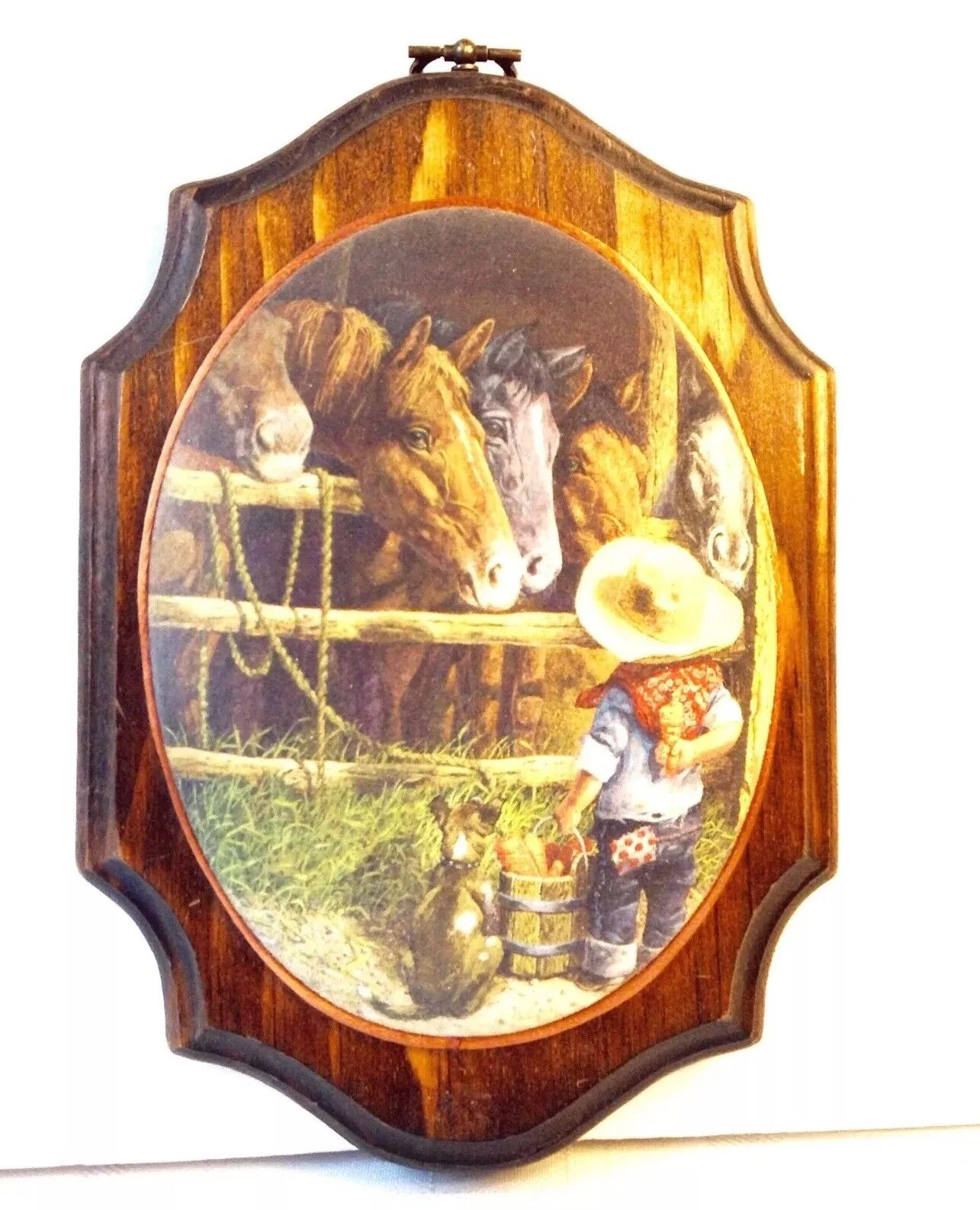 Set of 2 Beaded Glass Wall Plaques of Cowboy Children by Cindy &amp; Mike Rust - Image 4