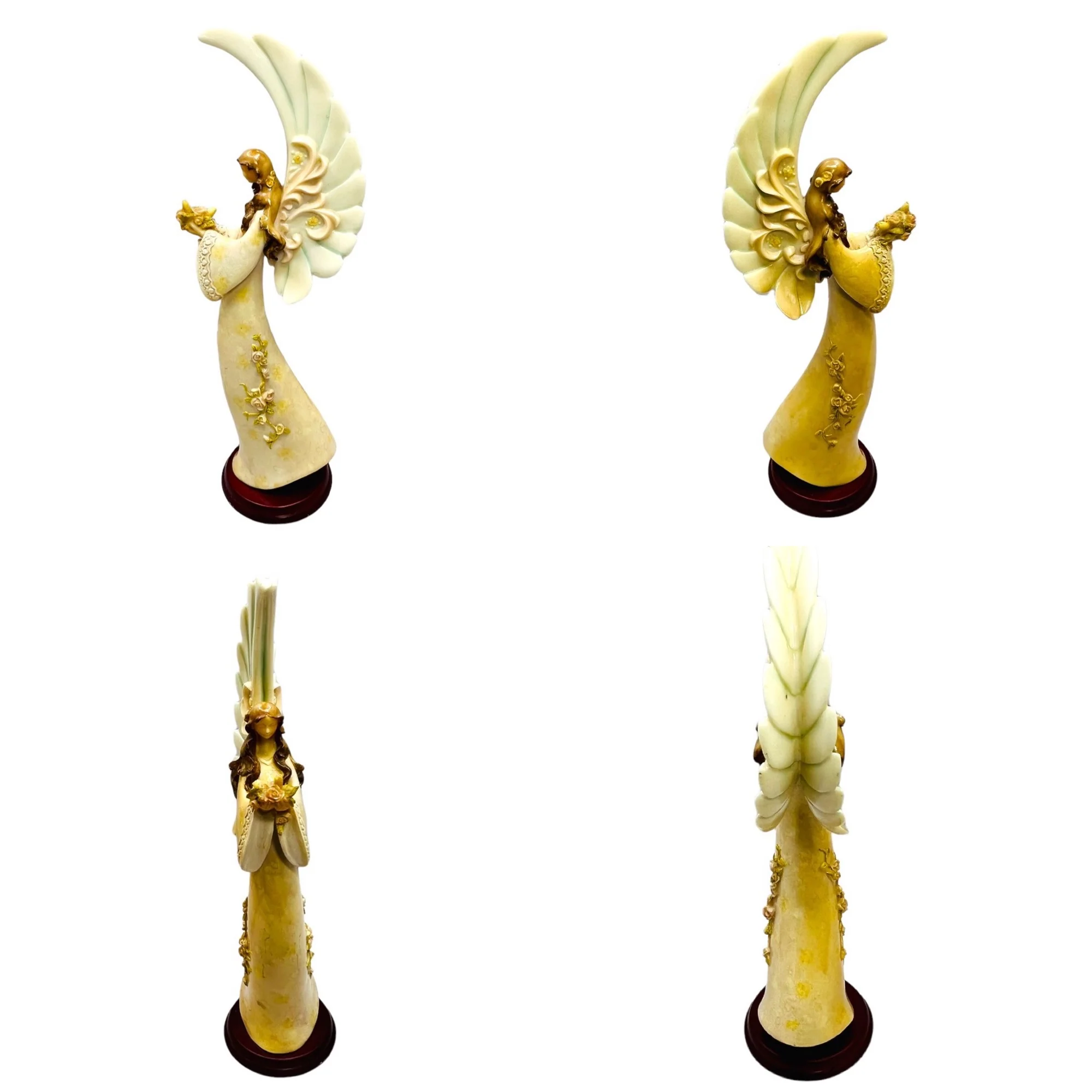 Set of 3 Vintage Praying Angels Resin On Wood Base Circa 70s Large Wings - Image 5