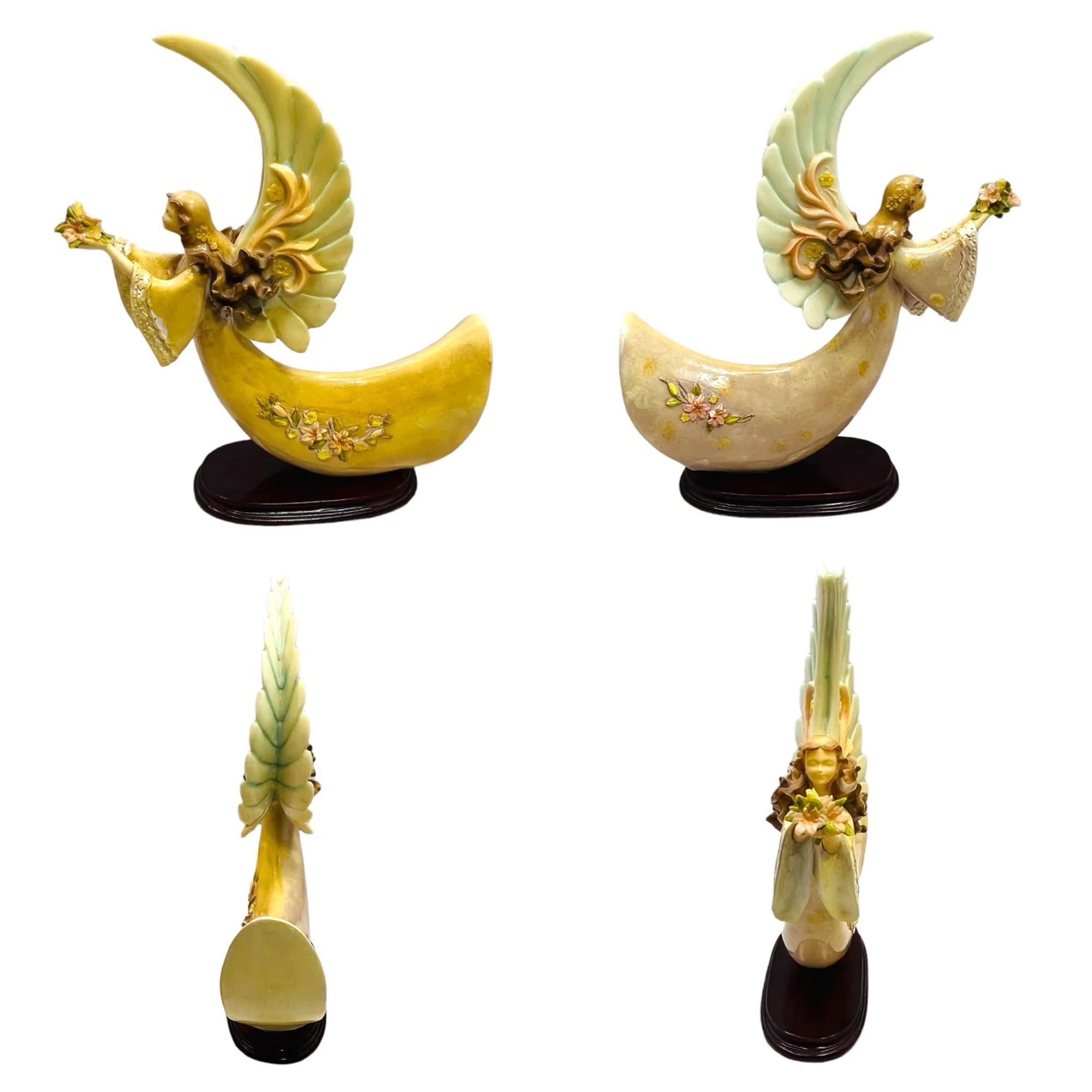 Set of 3 Vintage Praying Angels Resin On Wood Base Circa 70s Large Wings - Image 6