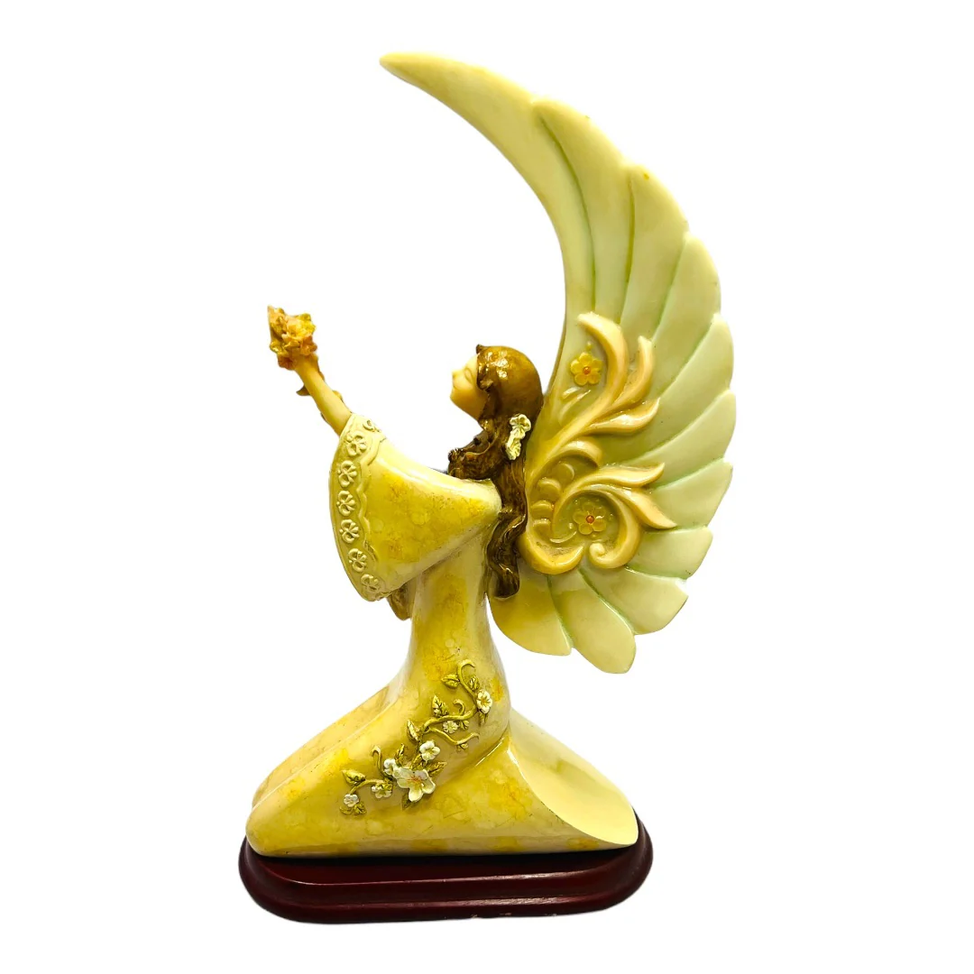 Set of 3 Vintage Praying Angels Resin On Wood Base Circa 70s Large Wings - Image 9