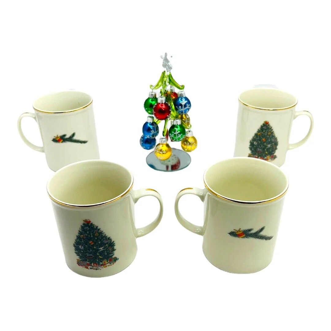 Set of 4 Royal Gallery 6377 Christmas Tree Coffee Mugs Cups Gold Trim by Royal Gallery - Image 3