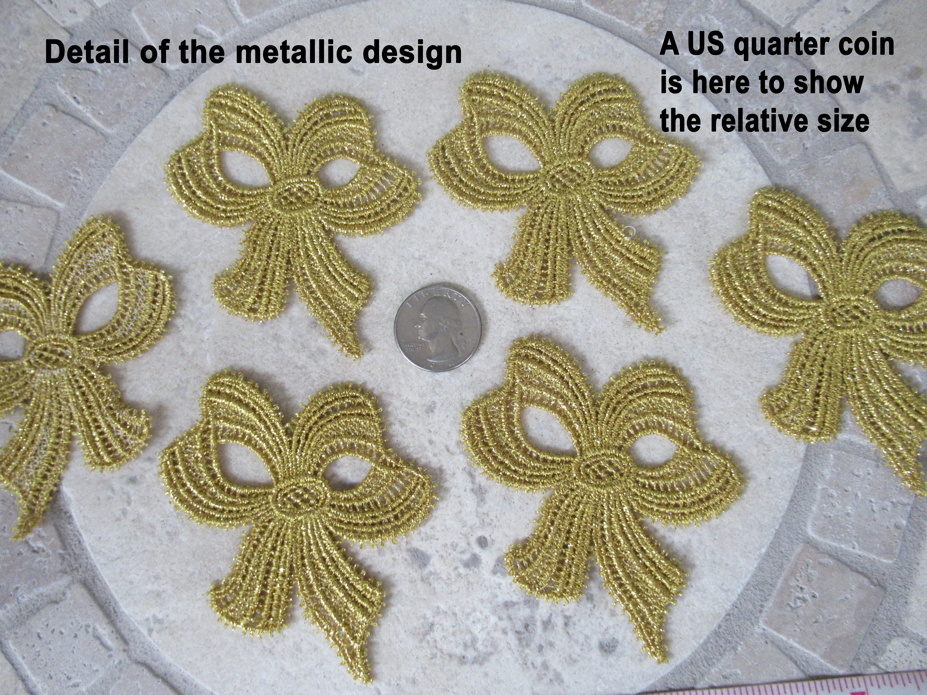 Set of 6 Gold Metallic Bow Appliques Use On Dresses Or for Craft Projects Overall - Image 2