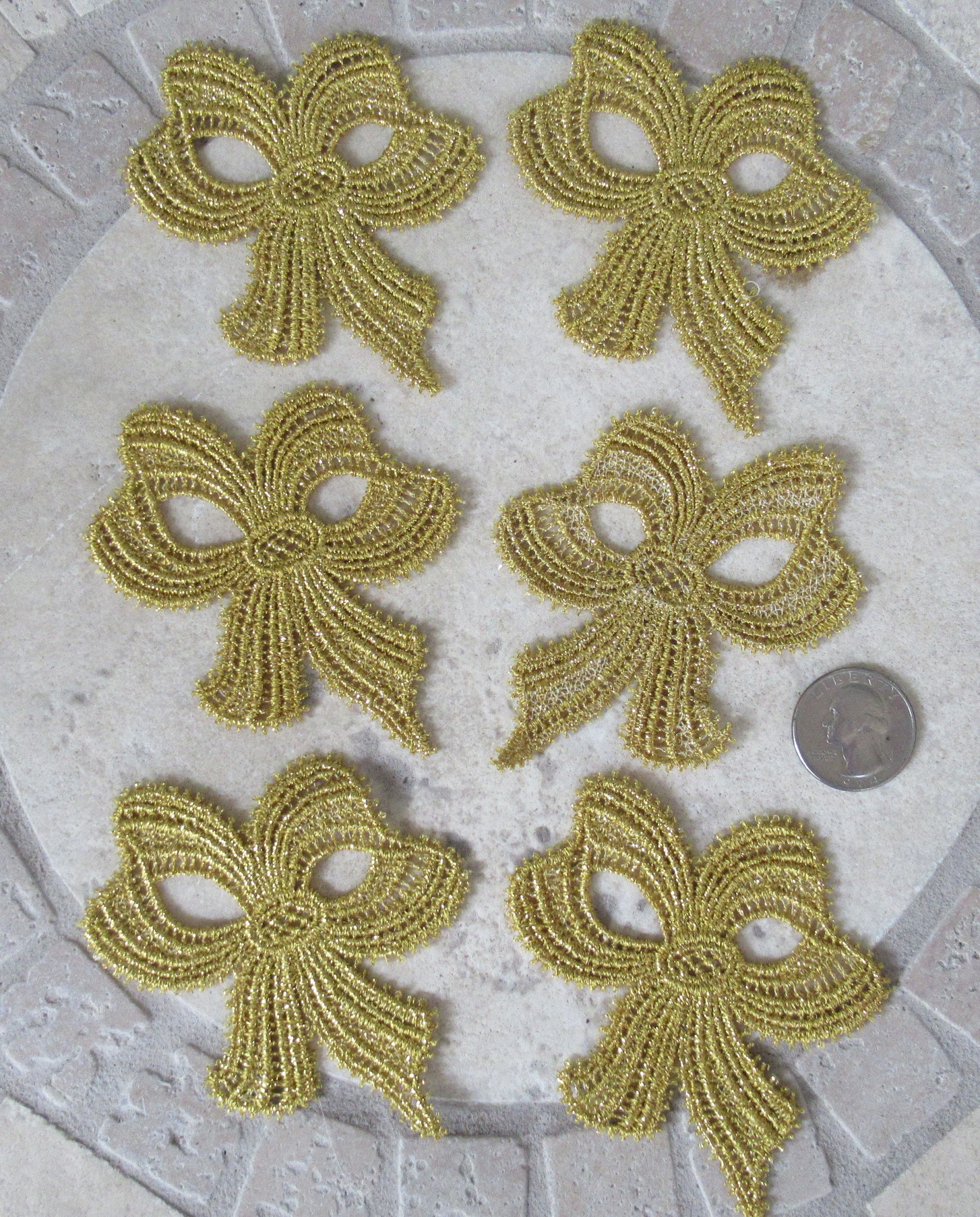 Set of 6 Gold Metallic Bow Appliques Use On Dresses Or for Craft Projects Overall - Image 4