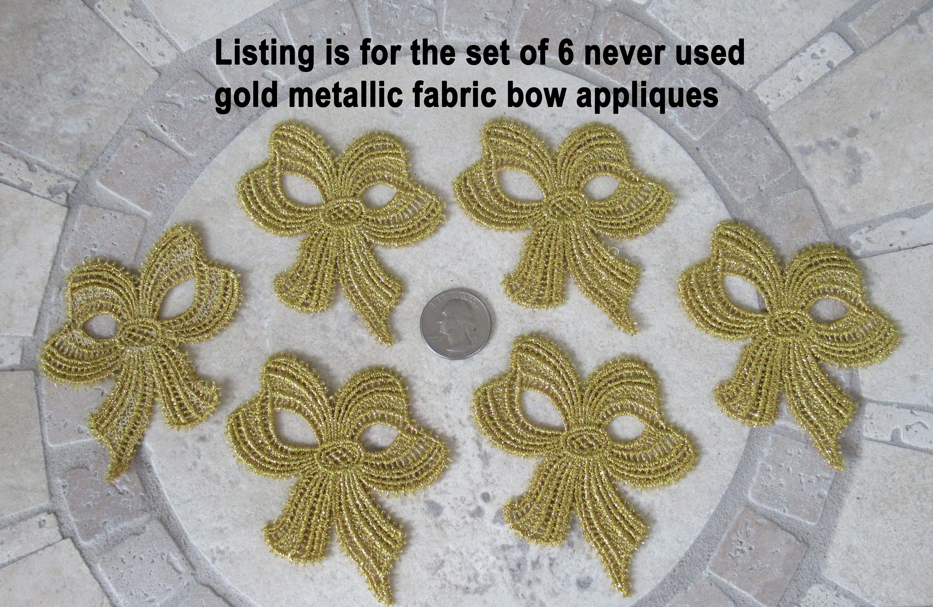 Set of 6 Gold Metallic Bow Appliques Use On Dresses Or for Craft Projects Overall - Image 7