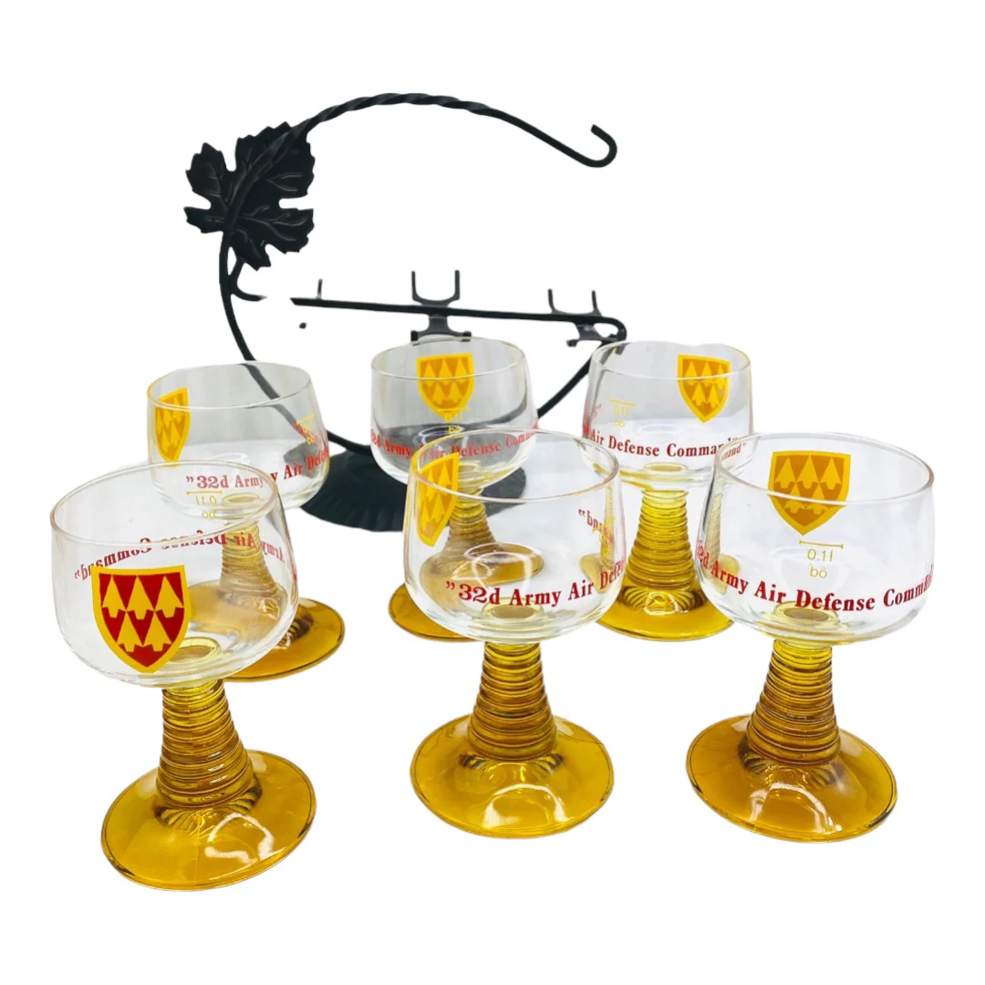 Set of 7 Aadcom Crest Cordials Glasses Stand 32nd Army Air Defense Command 70s by 32nd Army Air Defense - Image 3
