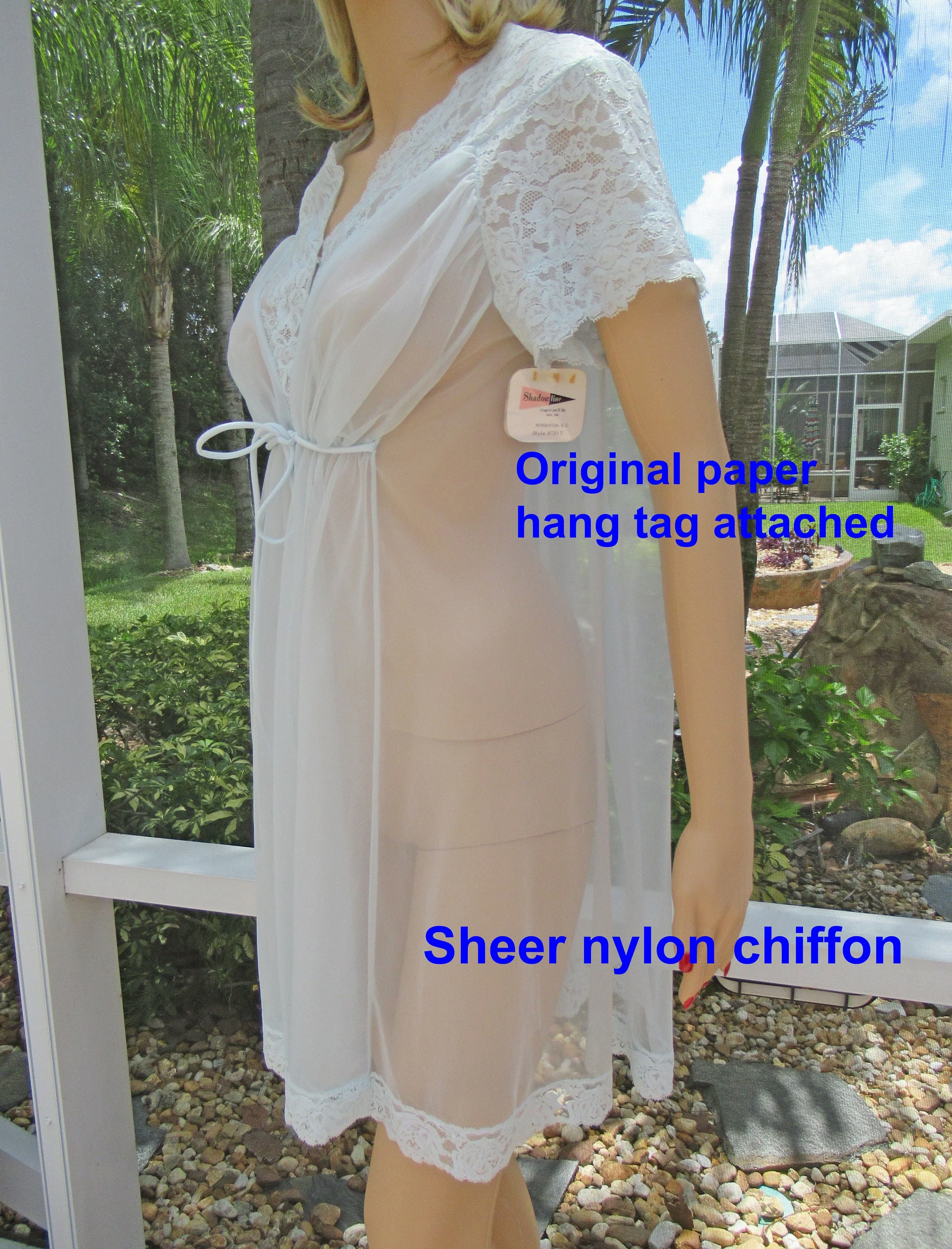 Shadowline Babydoll Robe Never Worn Pastel Blue Sheer Chiffon Lush Floral Lace Cap Sleeves by Shadowline - Image 4