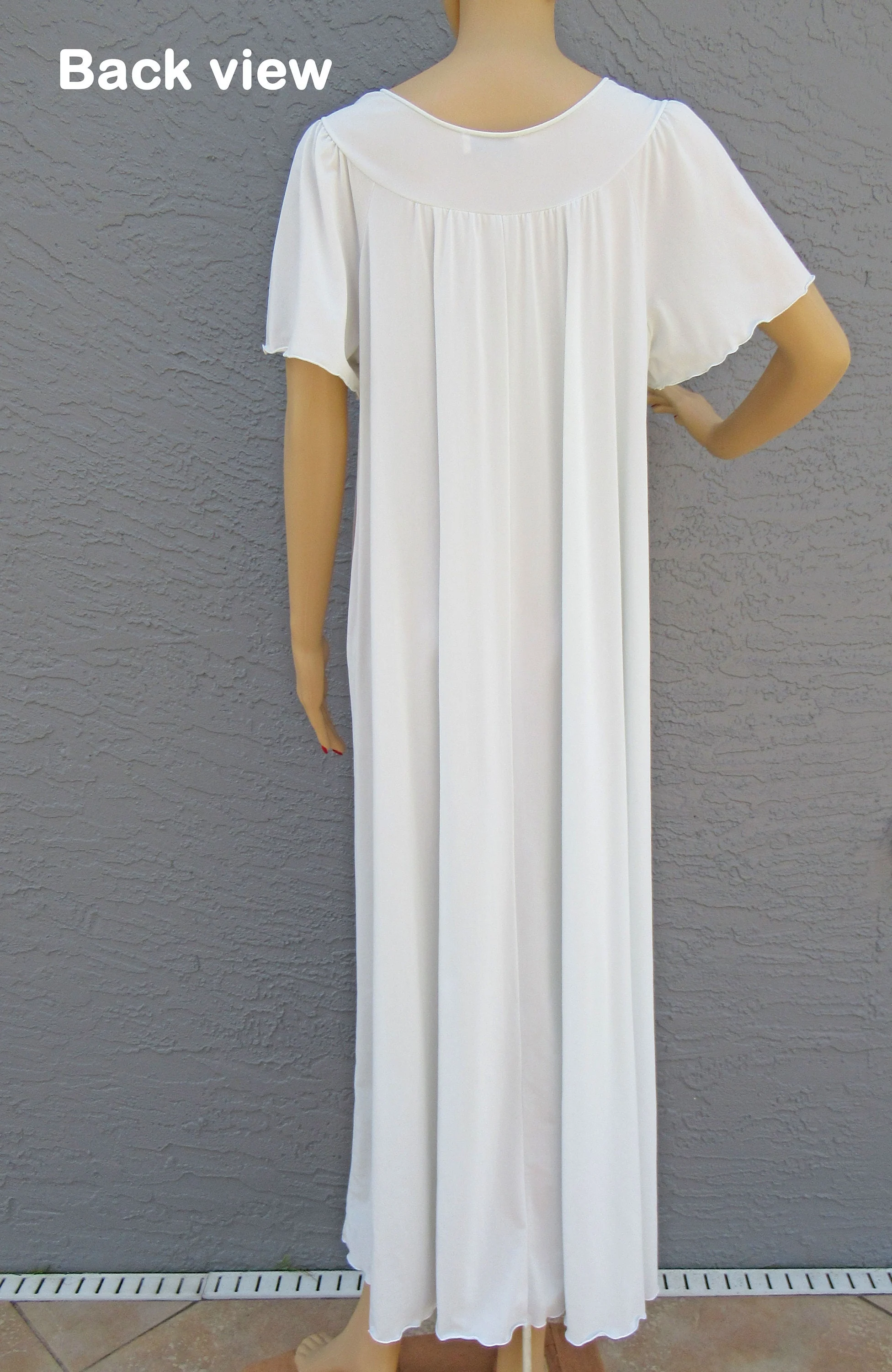 Shadowline Long Nightgown Wide Crochet Like Yoke Pastel Blue Nylon Cap Sleeve Lettuce Leaf Edges by Shadowline - Image 2