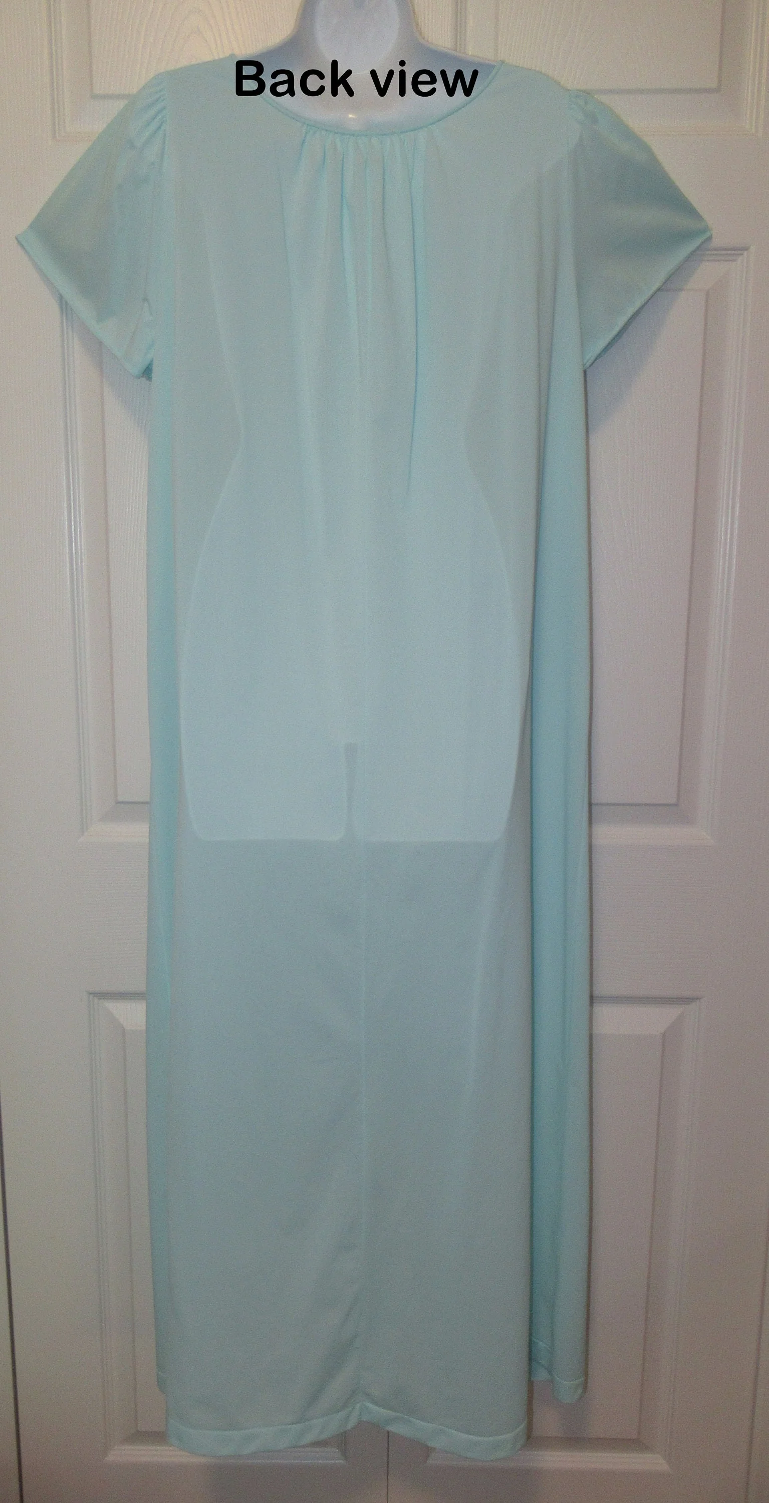 Shadowline Nightgown Large Teal Blue Nylon Floral Pink Yoke Short Cap Sleeve A-Line Style Vintage by Shadowline - Image 10
