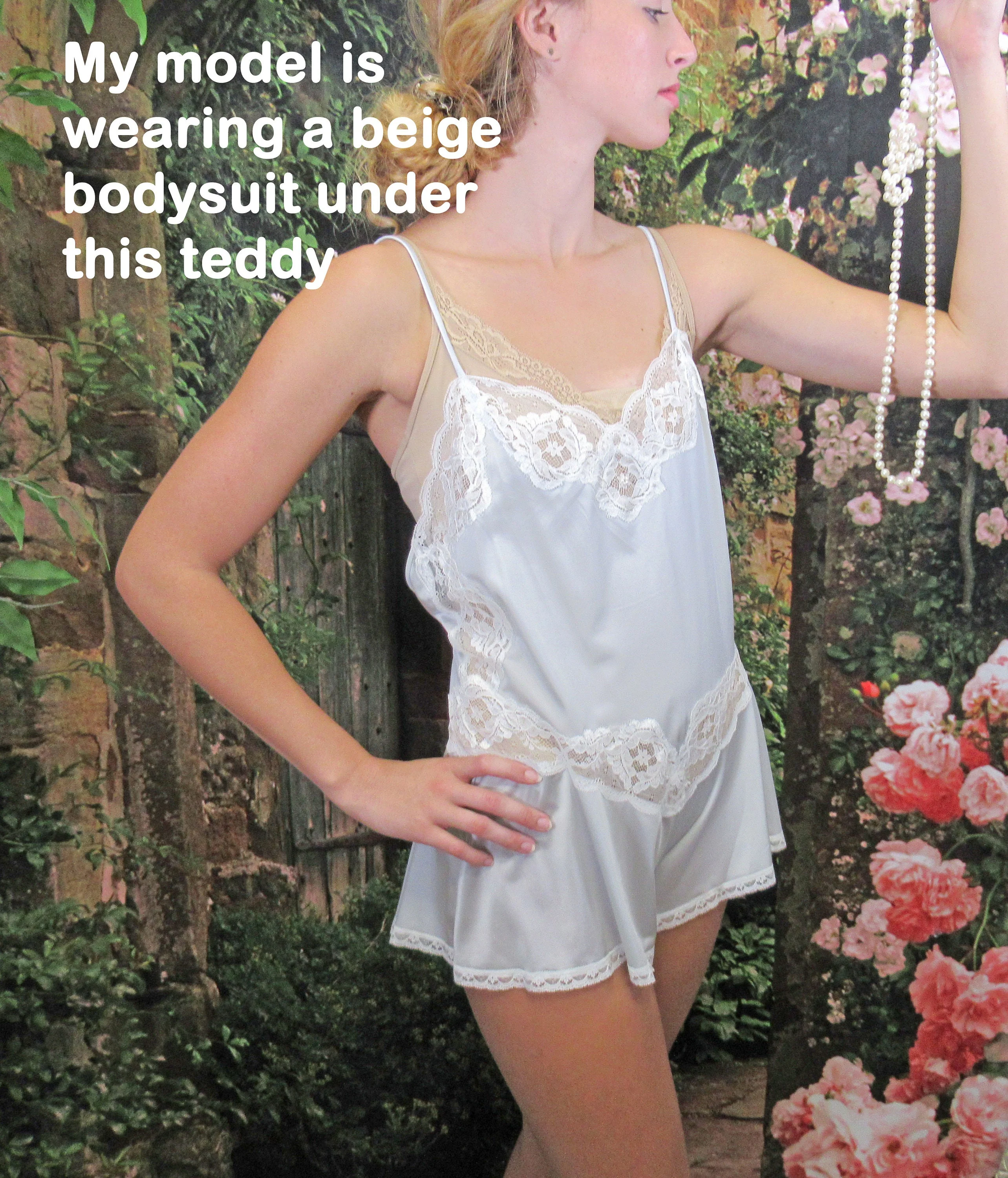 Shadowline Small Teddy Never Worn Platinum Nylon Original 1987 Crisscross Back Straps Lace Trim by Shadowline - Image 5