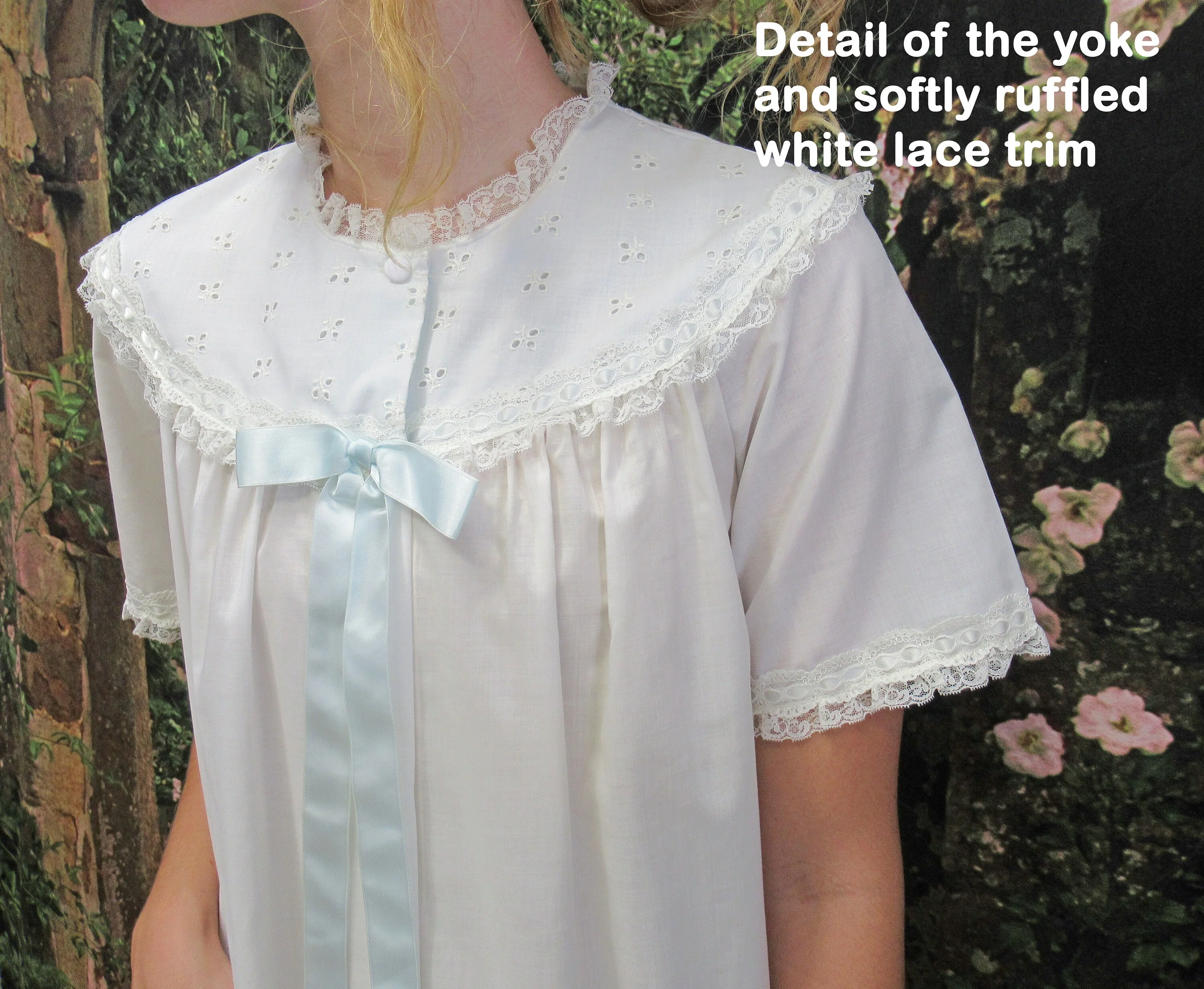 Shadowline White Robe Never Worn Pastel Blue Ribbon Trim Sm Pimatiste Dacron Polyesterpima Cotton 1971 Tag by Shadowline - Image 8