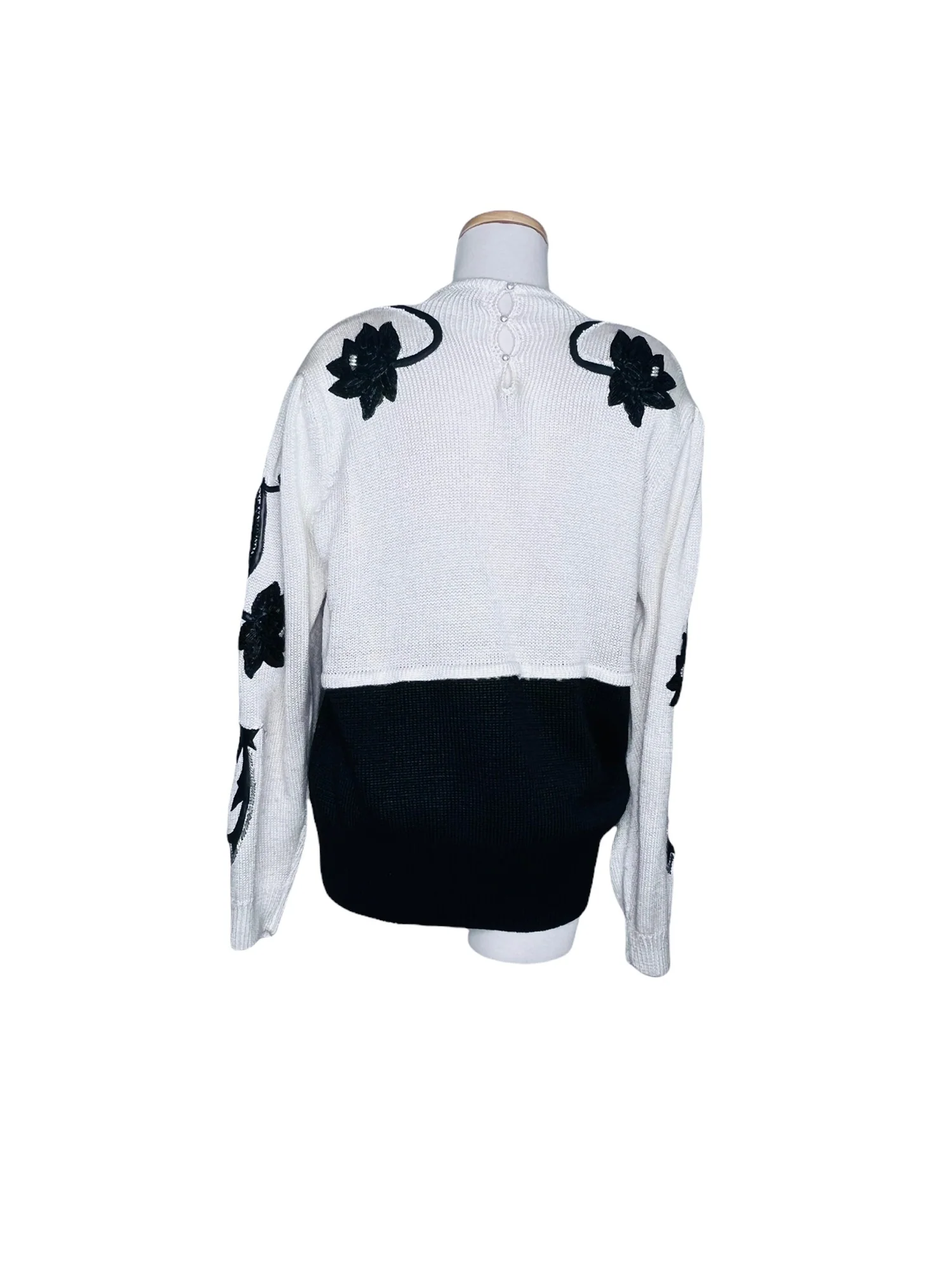 Shannan 80s Hand Beaded Floral Sweater Leather Patch Colorblock Large by Shannan - Image 5