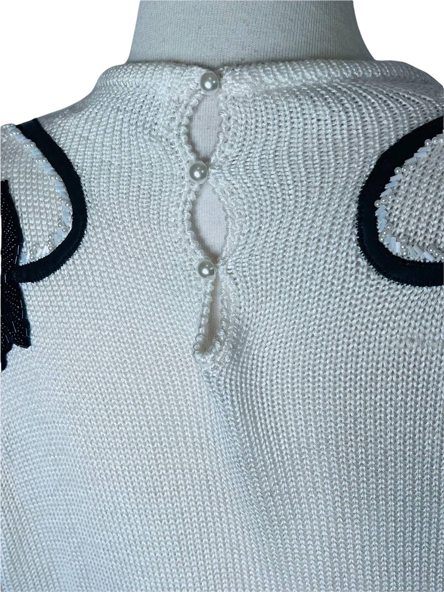 Shannan 80s Hand Beaded Floral Sweater Leather Patch Colorblock Large by Shannan - Image 8