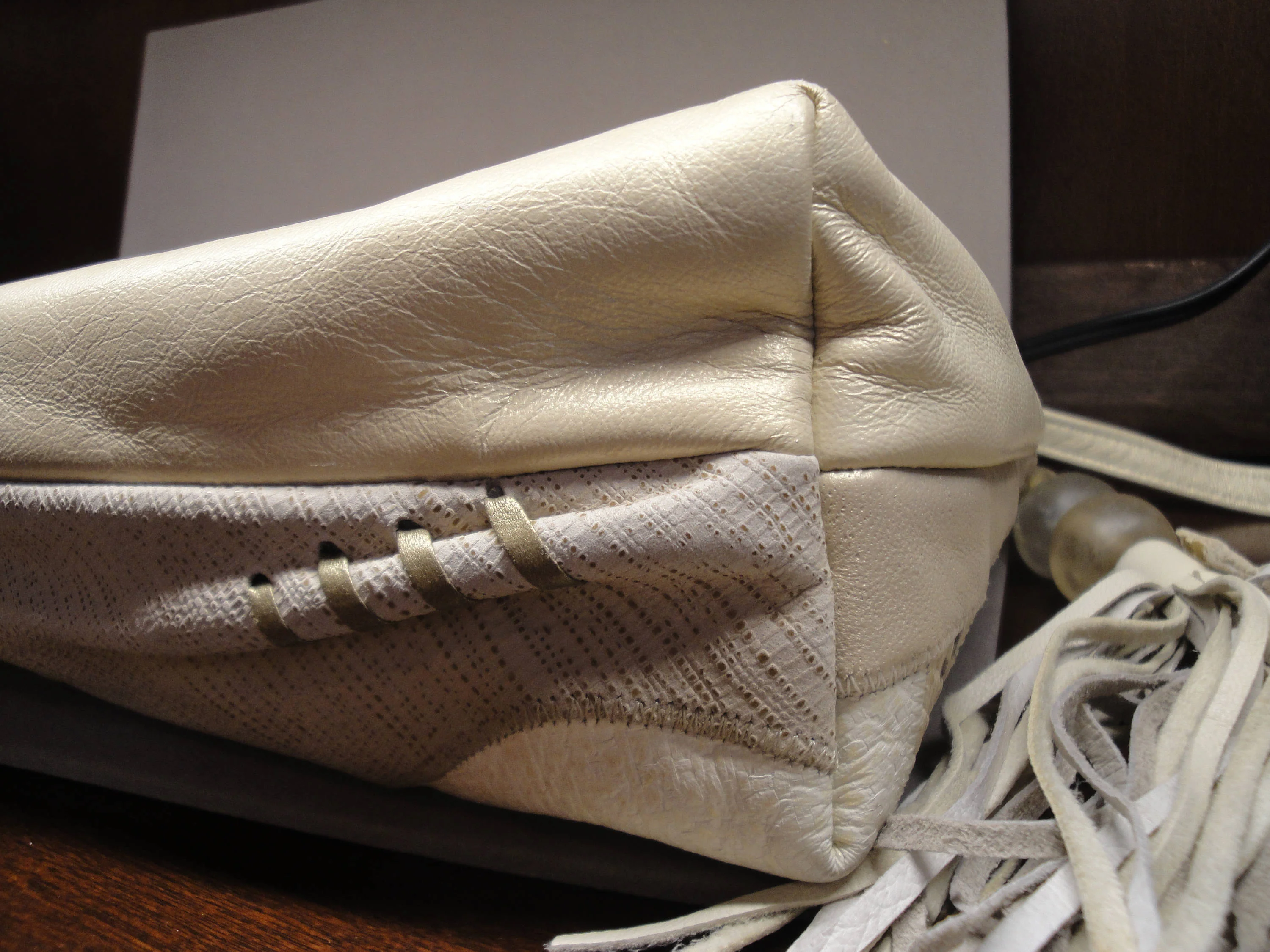 Sharif Metallic Leather Purse Patchwork Design Removable Handle To Use As Clutch Pristine Unused Top Zipper Tassel Accent by Sharif - Image 9
