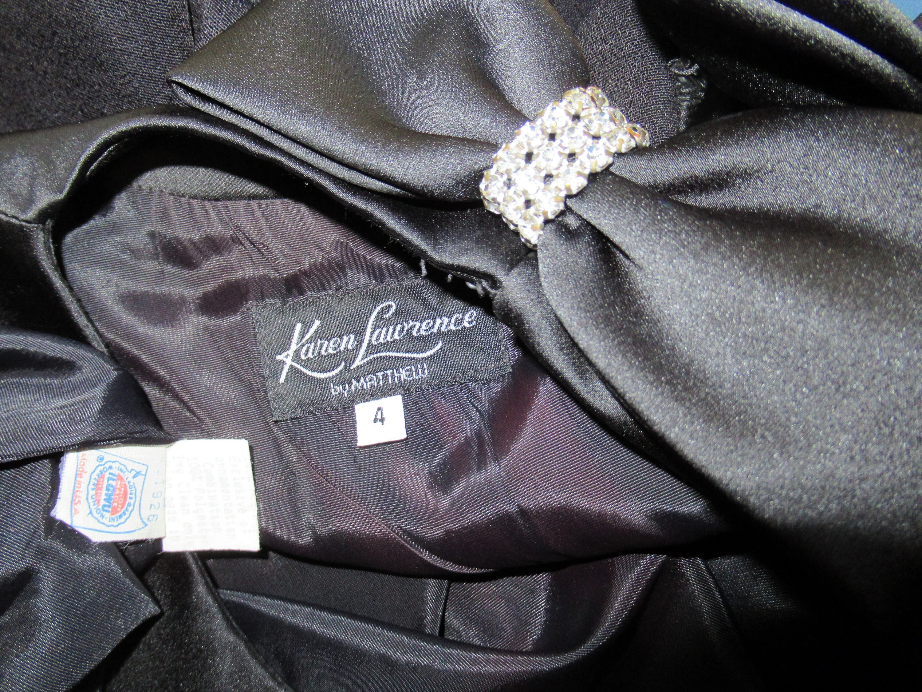 Sheath Dress Rare Karen Lawrence Matthew Black Rhinestone Back Trim Short Sleeve Tres Chic Little Black Dress Vintage by Karen Lawrence - Image 10