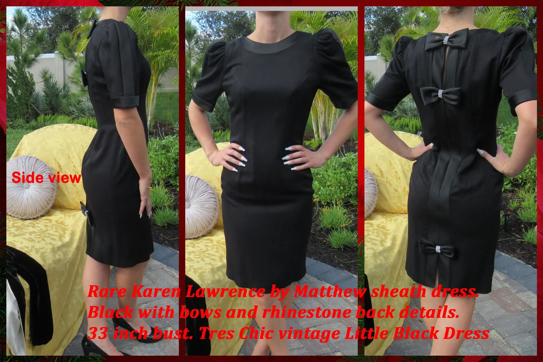 Sheath Dress Rare Karen Lawrence Matthew Black Rhinestone Back Trim Short Sleeve Tres Chic Little Black Dress Vintage by Karen Lawrence - Image 2