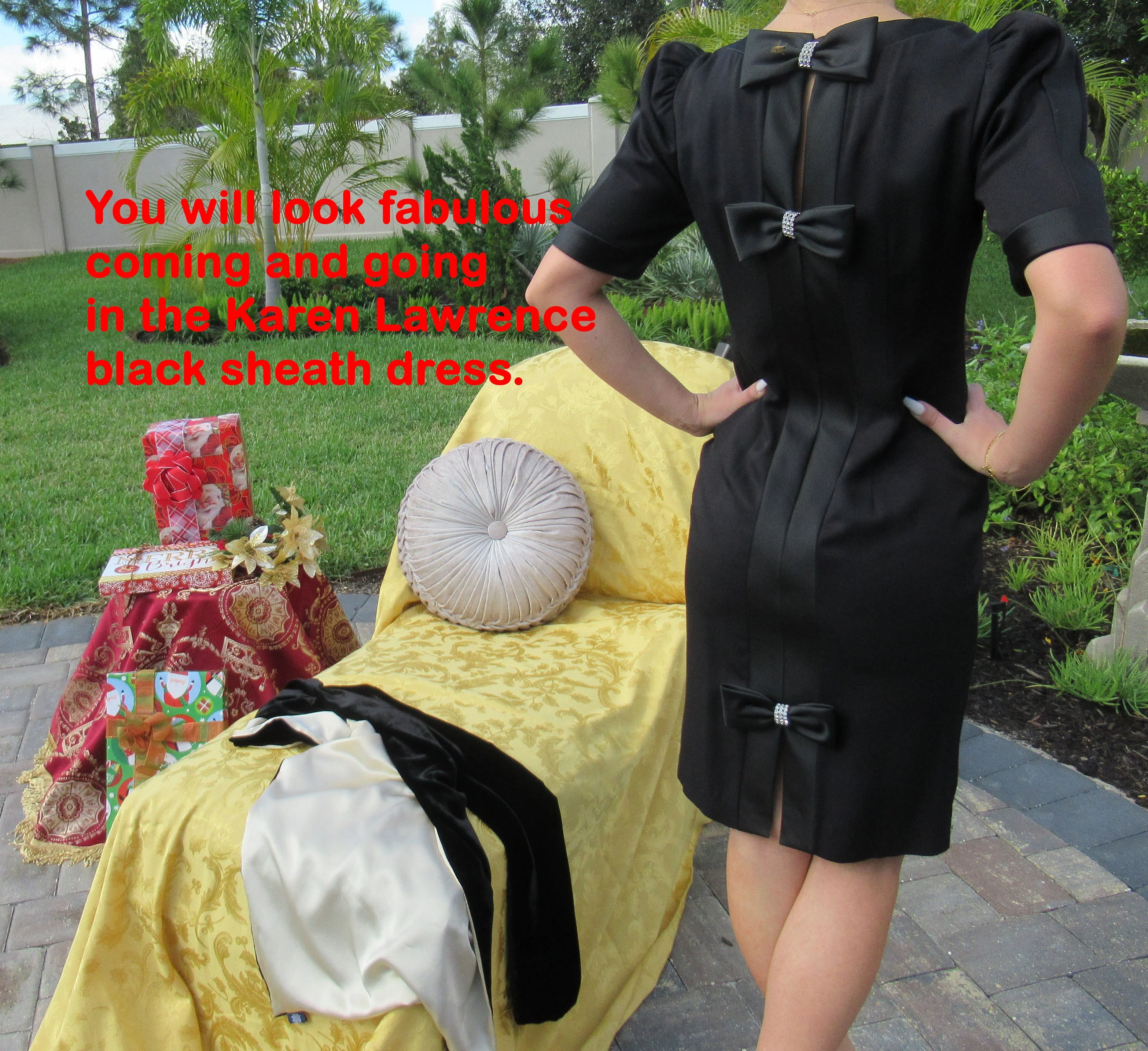 Sheath Dress Rare Karen Lawrence Matthew Black Rhinestone Back Trim Short Sleeve Tres Chic Little Black Dress Vintage by Karen Lawrence - Image 3