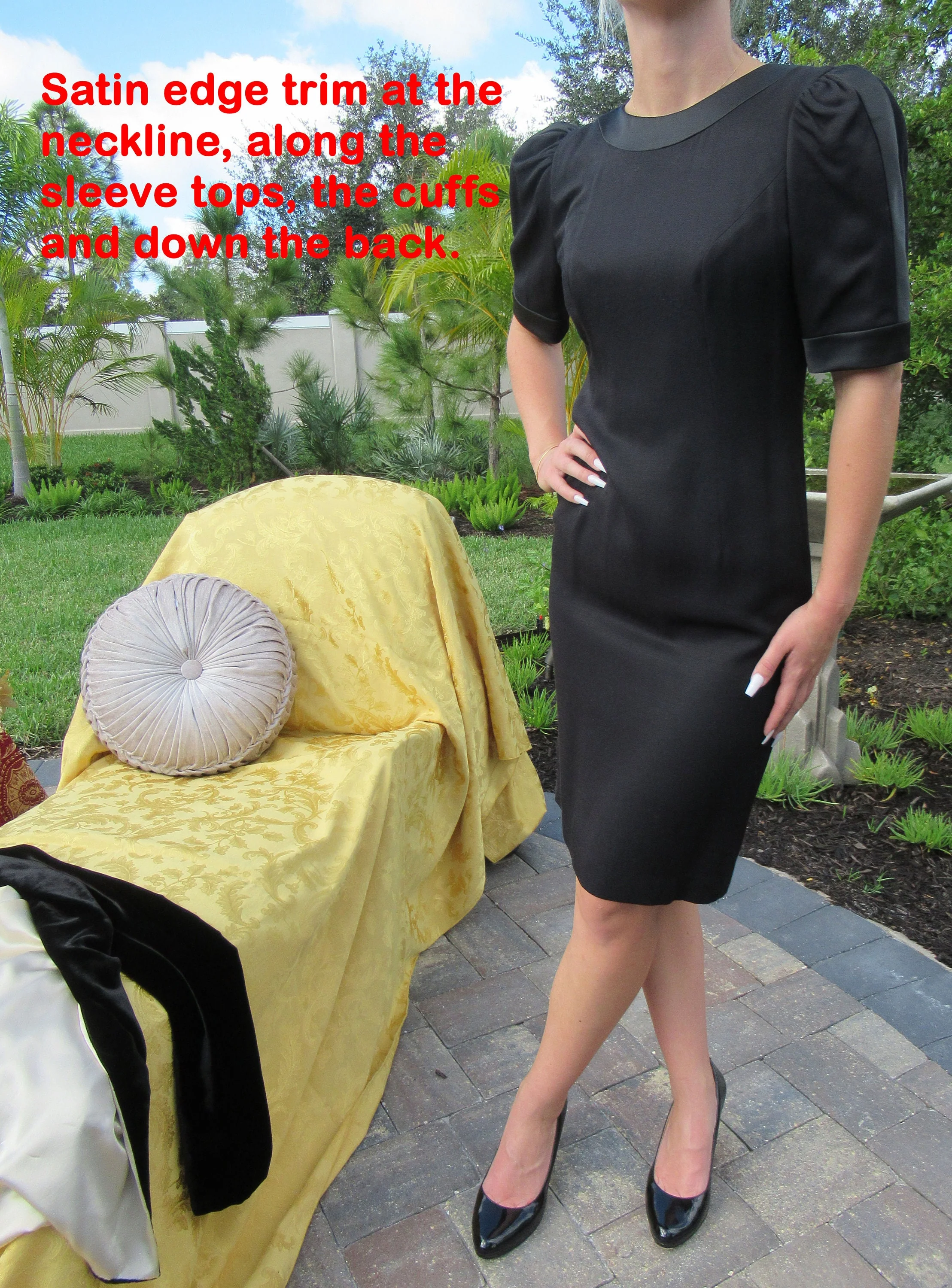 Sheath Dress Rare Karen Lawrence Matthew Black Rhinestone Back Trim Short Sleeve Tres Chic Little Black Dress Vintage by Karen Lawrence - Image 4