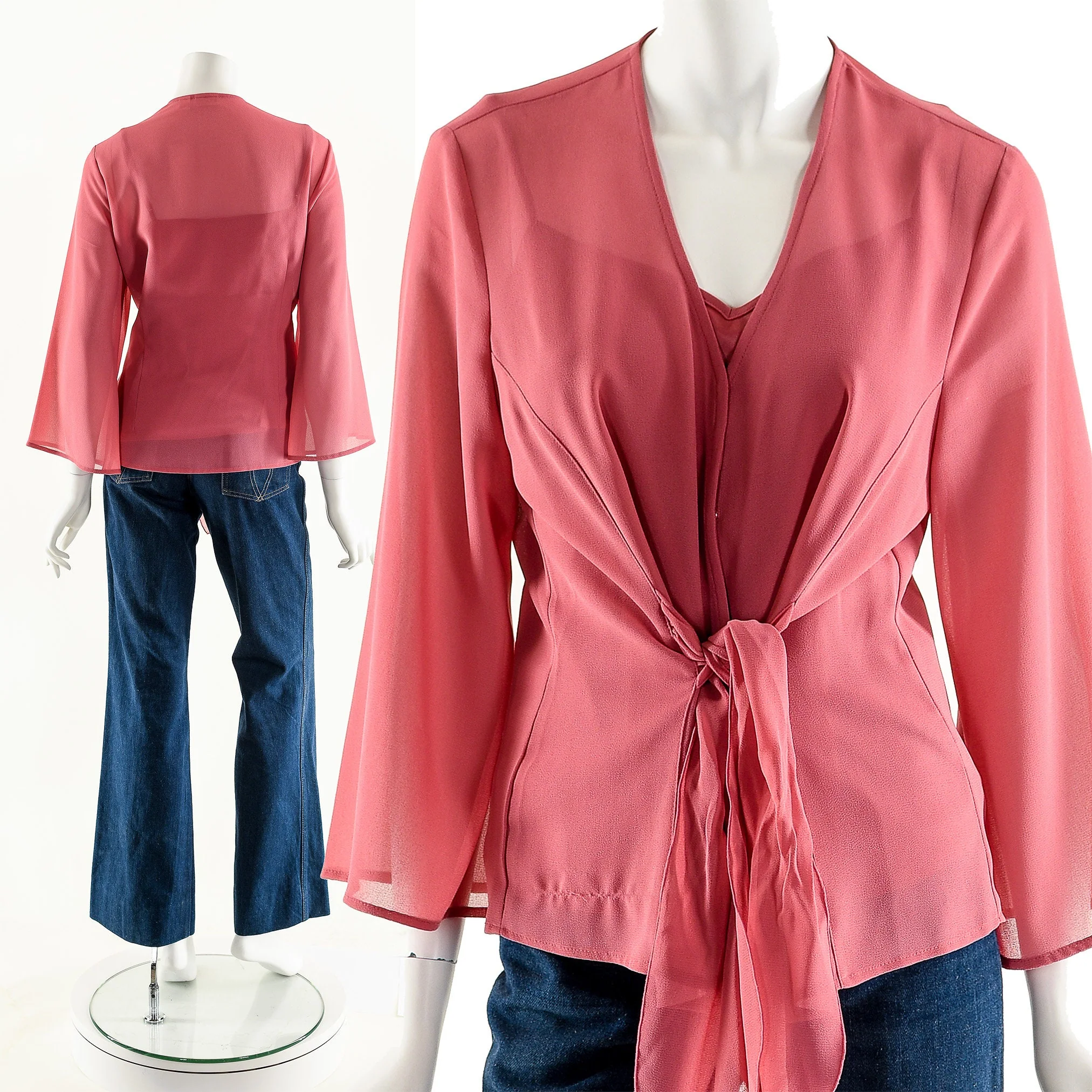 Sheer Dusty Pink Wrap Blouse 00s - Image 2