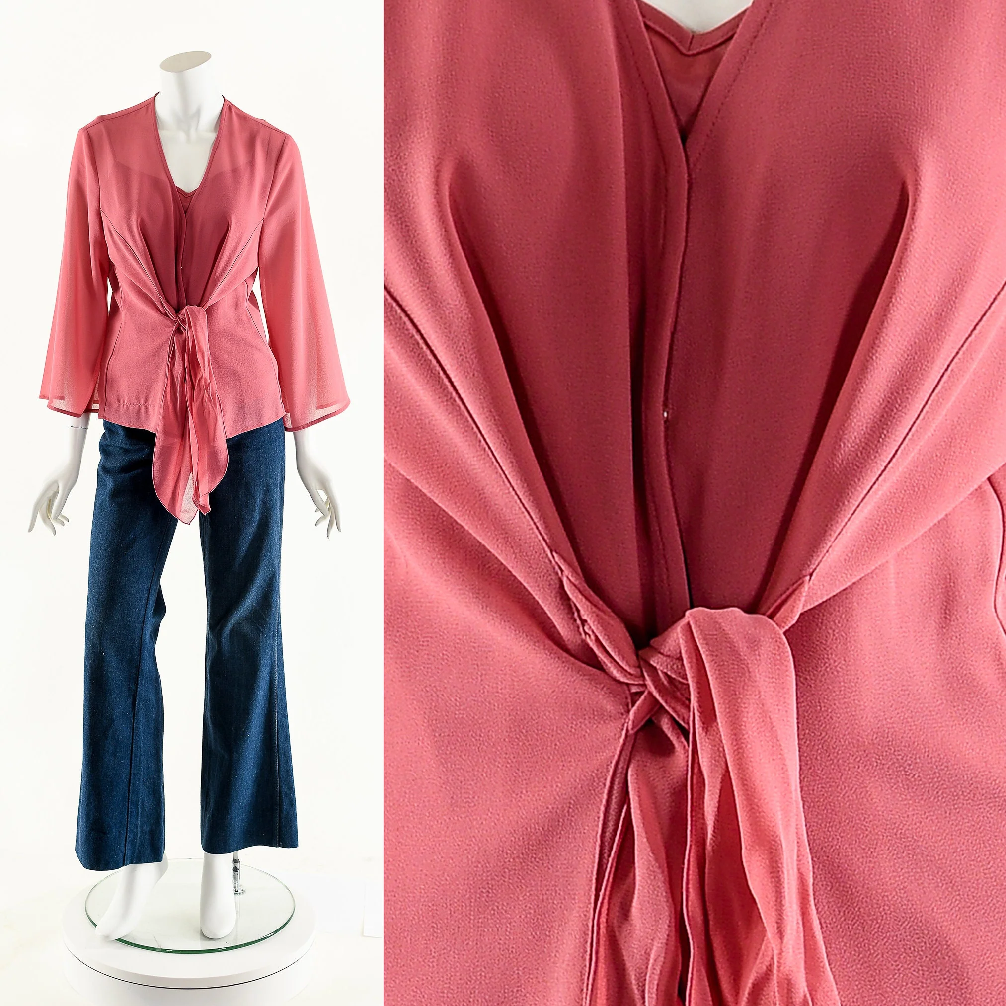 Sheer Dusty Pink Wrap Blouse 00s - Image 3