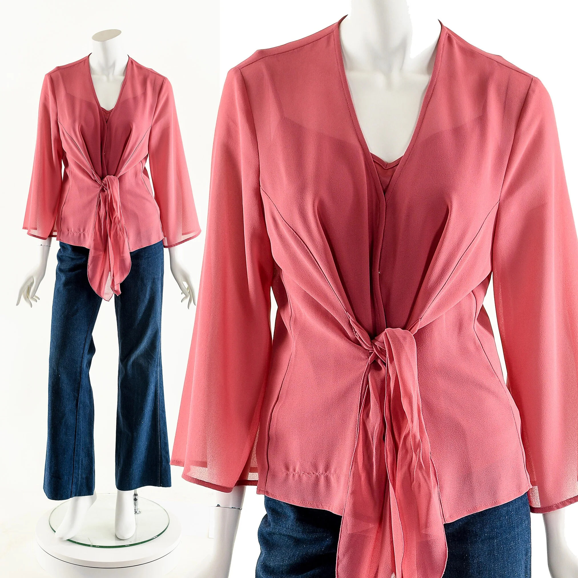 Sheer Dusty Pink Wrap Blouse 00s - Image 4