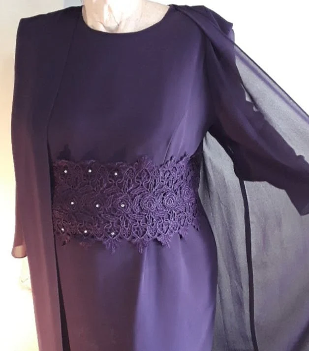 80's Sheer Overlay Waist Detail Formal Dress by After Dark - Image 4