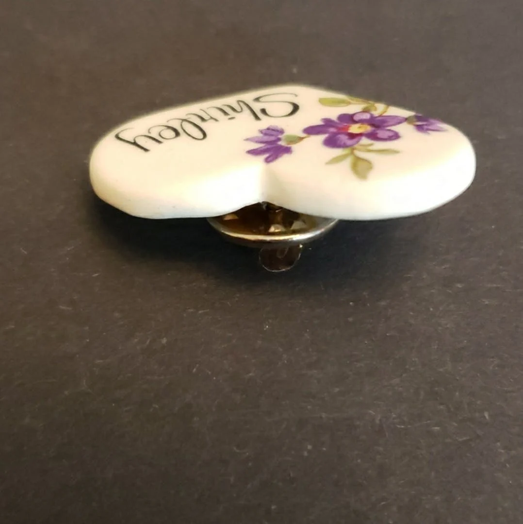 80's Shirley Personalized Ceramic Heart Pin by Earthy Endeavors - Image 5