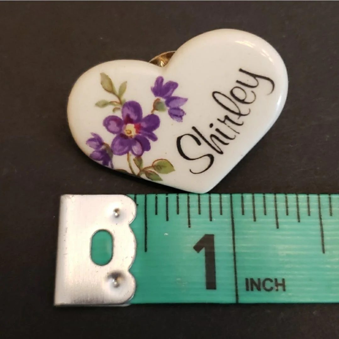80's Shirley Personalized Ceramic Heart Pin by Earthy Endeavors - Image 6