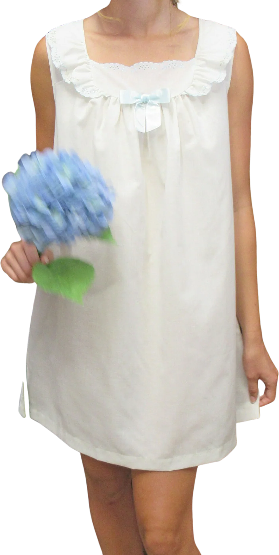 Short A-Line Nightgown Shadowline White Sleeveless Sassy Polyester and Pima Cotton Fabric 1975 Paper Tag by Shadowline