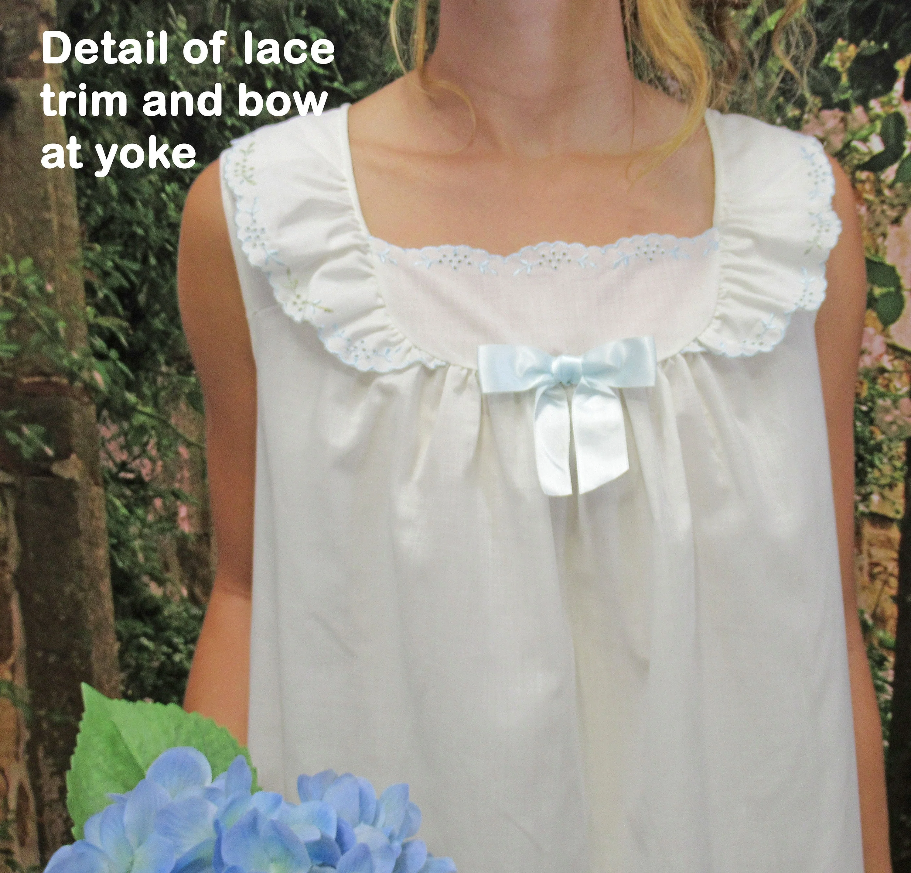 Short A-Line Nightgown Shadowline White Sleeveless Sassy Polyester and Pima Cotton Fabric 1975 Paper Tag by Shadowline - Image 6
