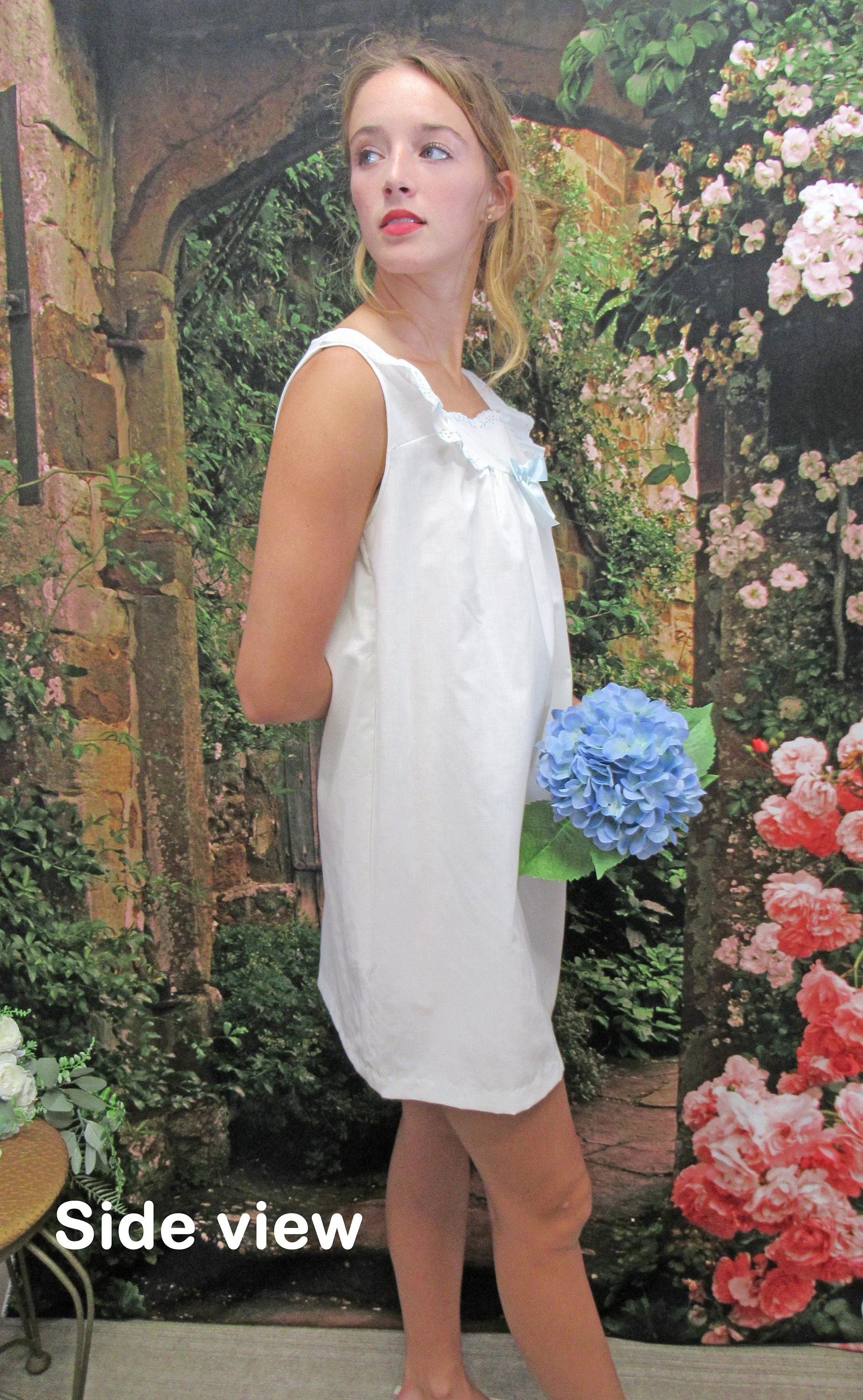 Short A-Line Nightgown Shadowline White Sleeveless Sassy Polyester and Pima Cotton Fabric 1975 Paper Tag by Shadowline - Image 8