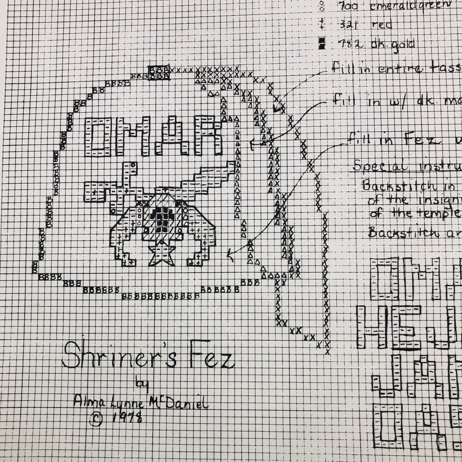 Shriner's Fez Hat Cross Stitch Pattern Vintage 1978 Omar by Alma Lynne Designs - Image 2