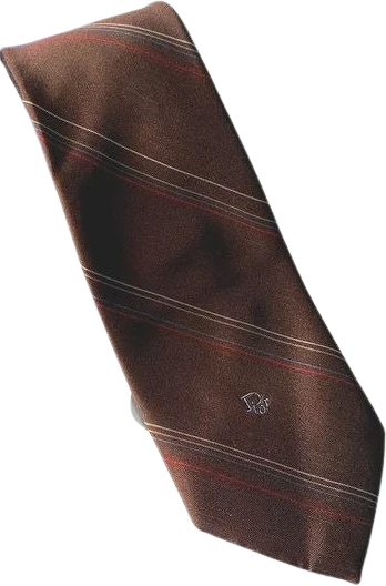 Signature Brown Beige Blue Red Tie by Christian Dior