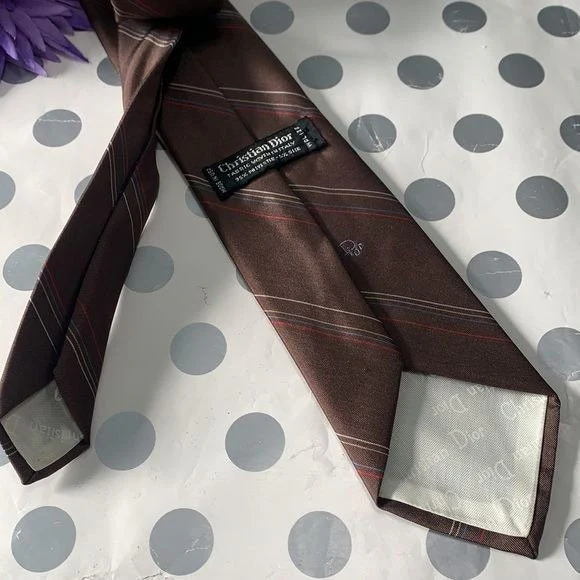 Signature Brown Beige Blue Red Tie by Christian Dior - Image 3