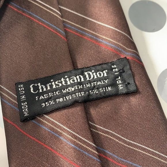 Signature Brown Beige Blue Red Tie by Christian Dior - Image 4
