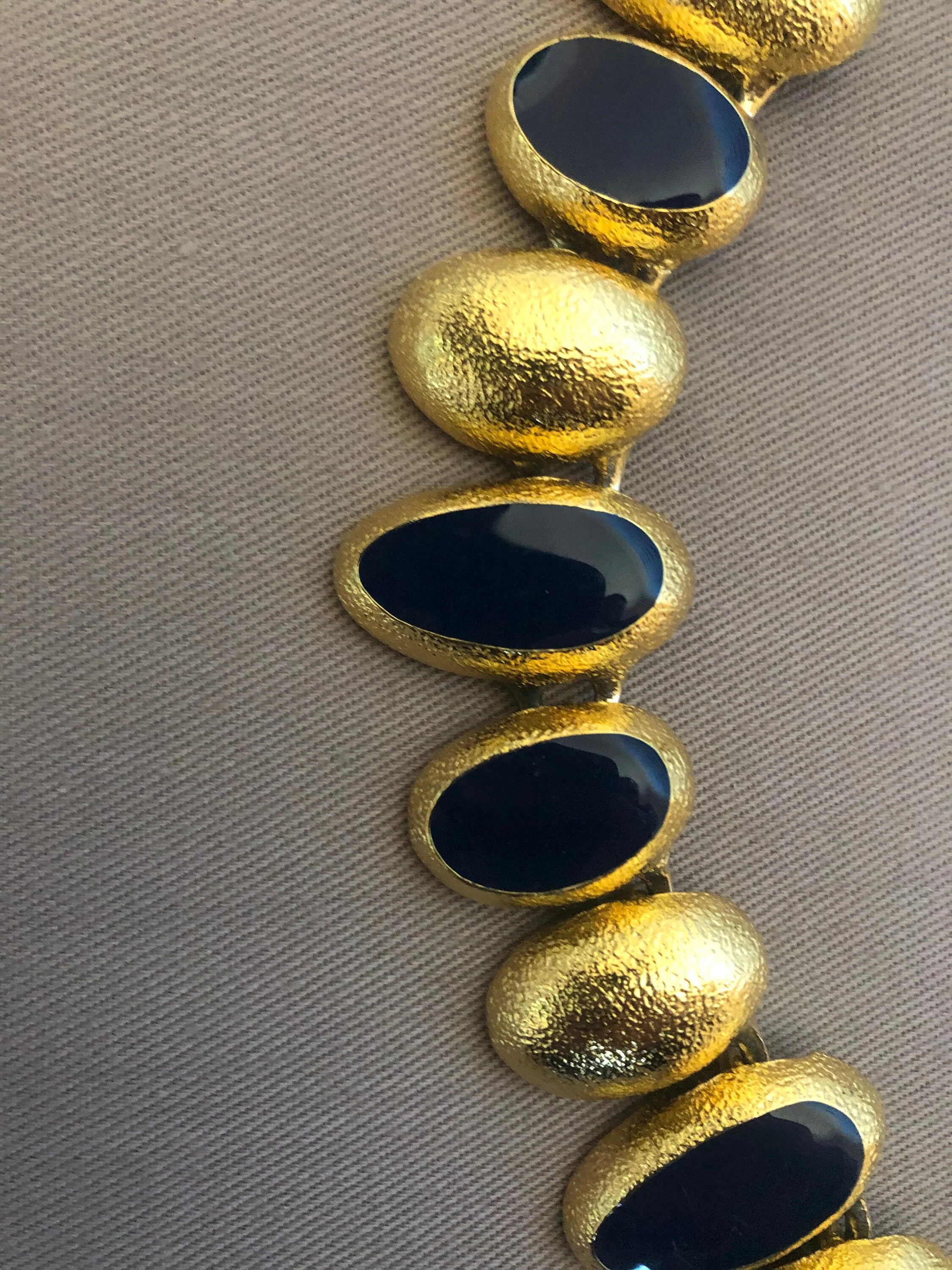 Signed Byzantine Etruscan Vintage Statement Necklace Choker Navy Poured Enamel Jewels of India Moghul by Anne Klein - Image 4