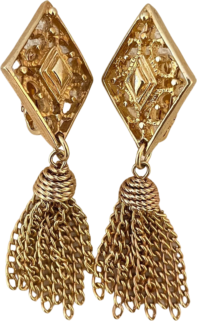 Signed Chain Tassel Clip On Statement Earrings by Sarah Coventry