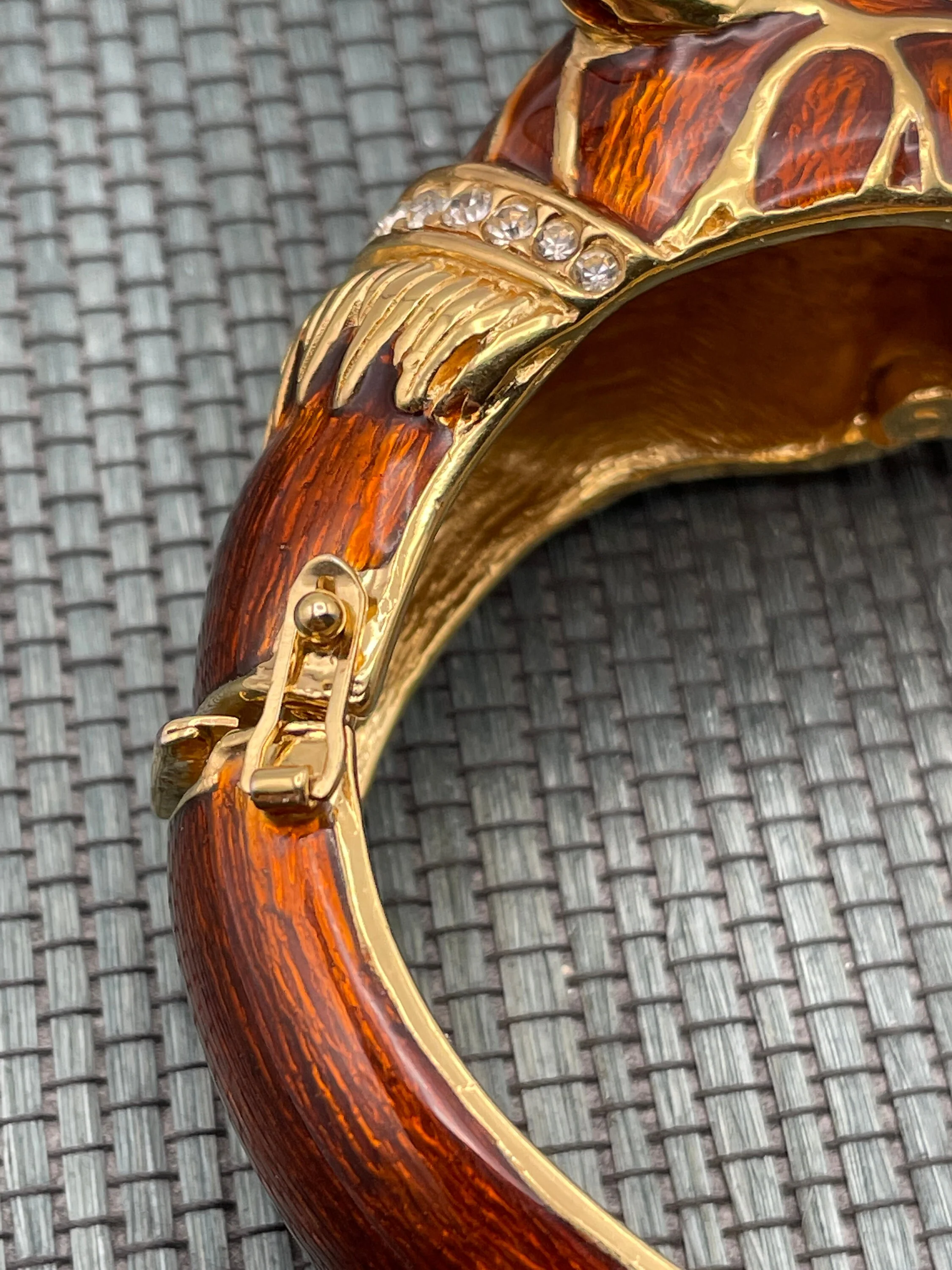 Signed Ciner Panther Animal Clamper Bracelet Bronze Enamel Crystal Cuff Foo Dog Hinged Bangle by Ciner - Image 8