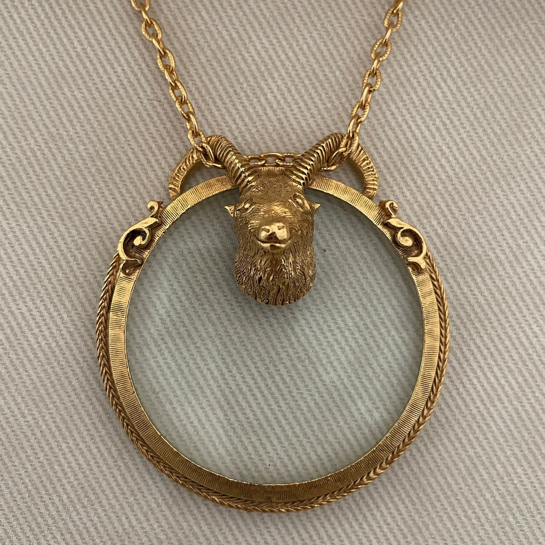 Signed Florenza Ram's Head Figural Magnifying Glass Pendant by Florenza - Image 3