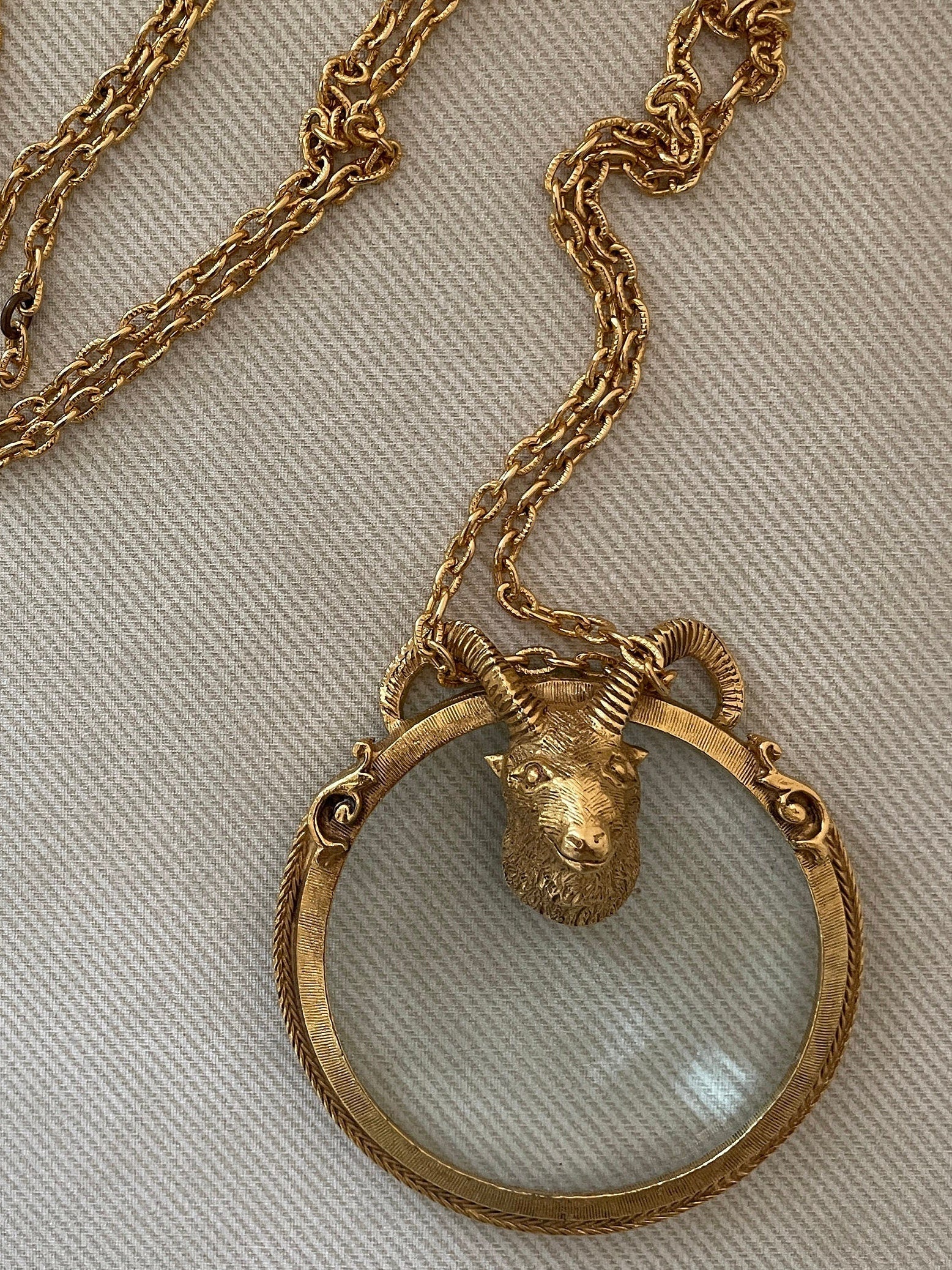 Signed Florenza Ram's Head Figural Magnifying Glass Pendant by Florenza - Image 4