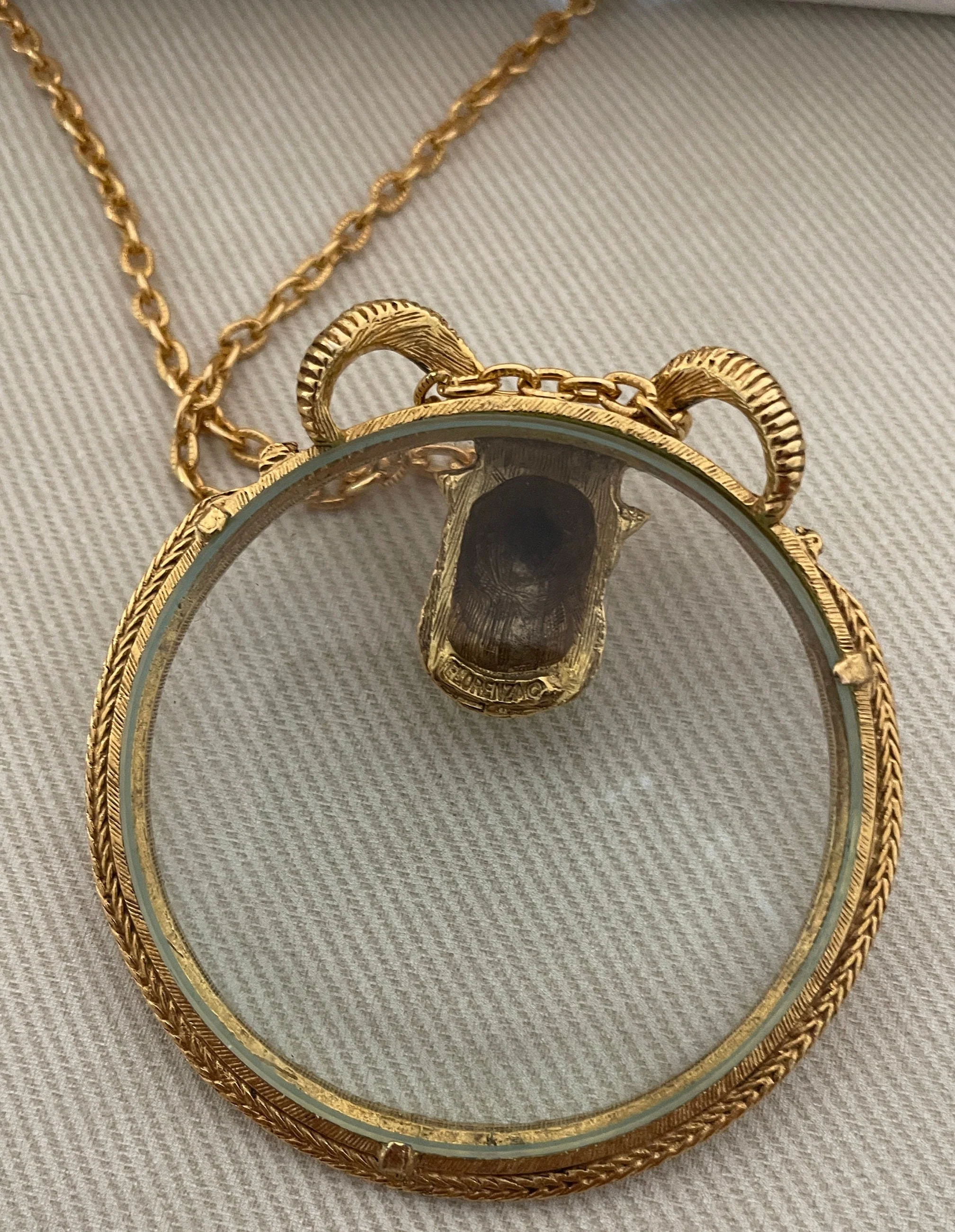 Signed Florenza Ram's Head Figural Magnifying Glass Pendant by Florenza - Image 5