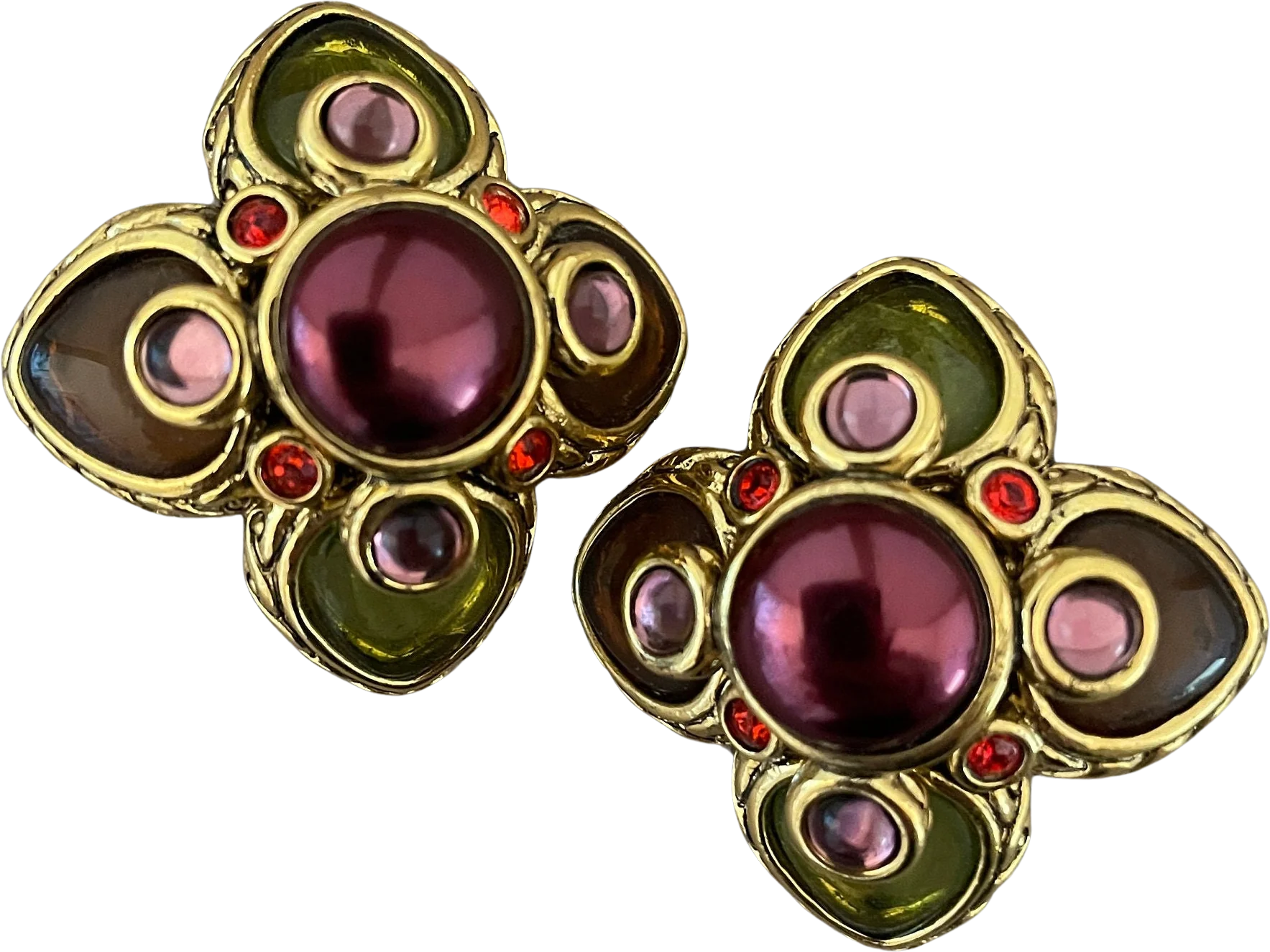 Signed Joan Rivers Jeweled Tone Lucite Clip On Statement Earrings