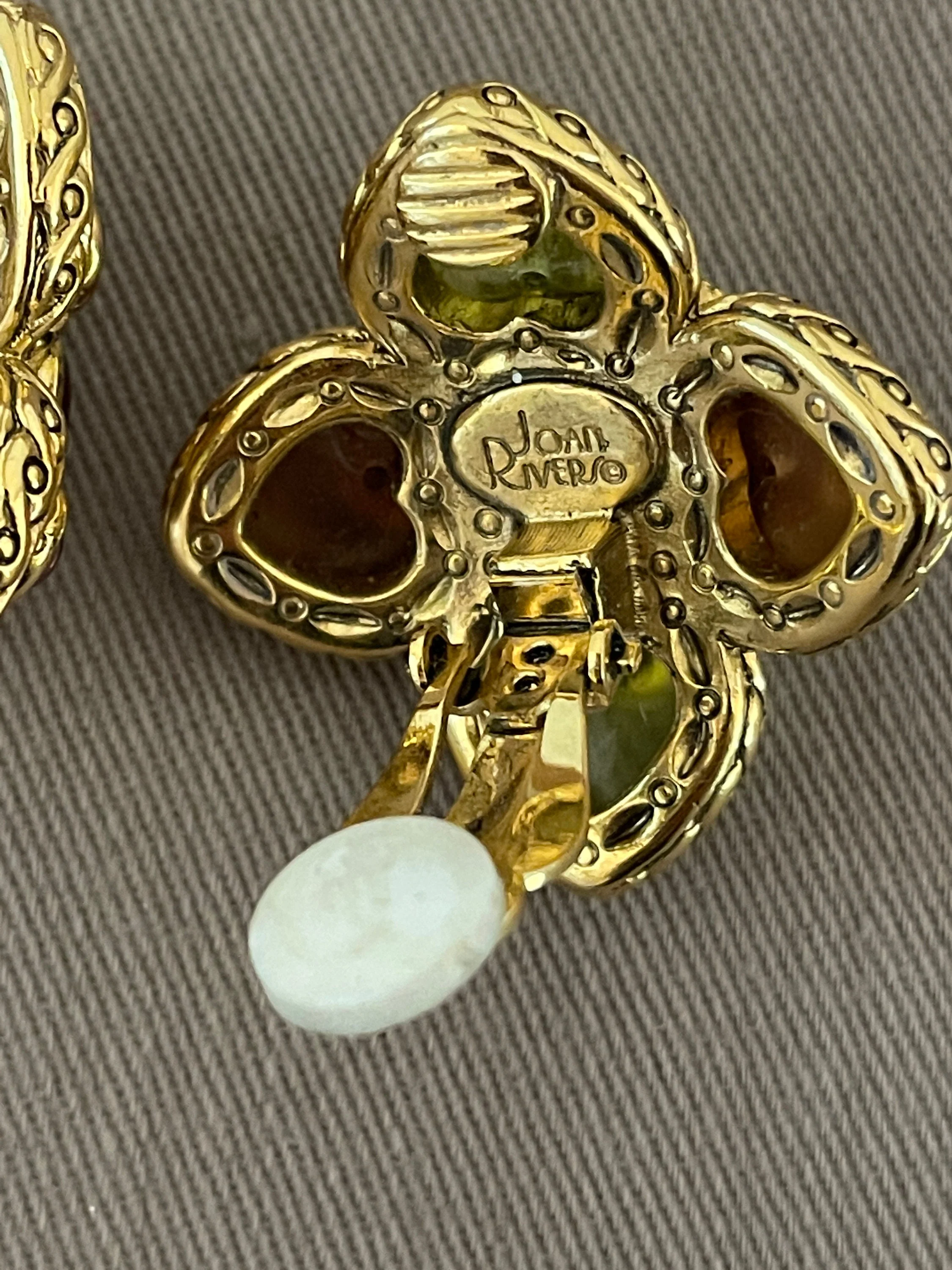 Signed Joan Rivers Jeweled Tone Lucite Clip On Statement Earrings - Image 6