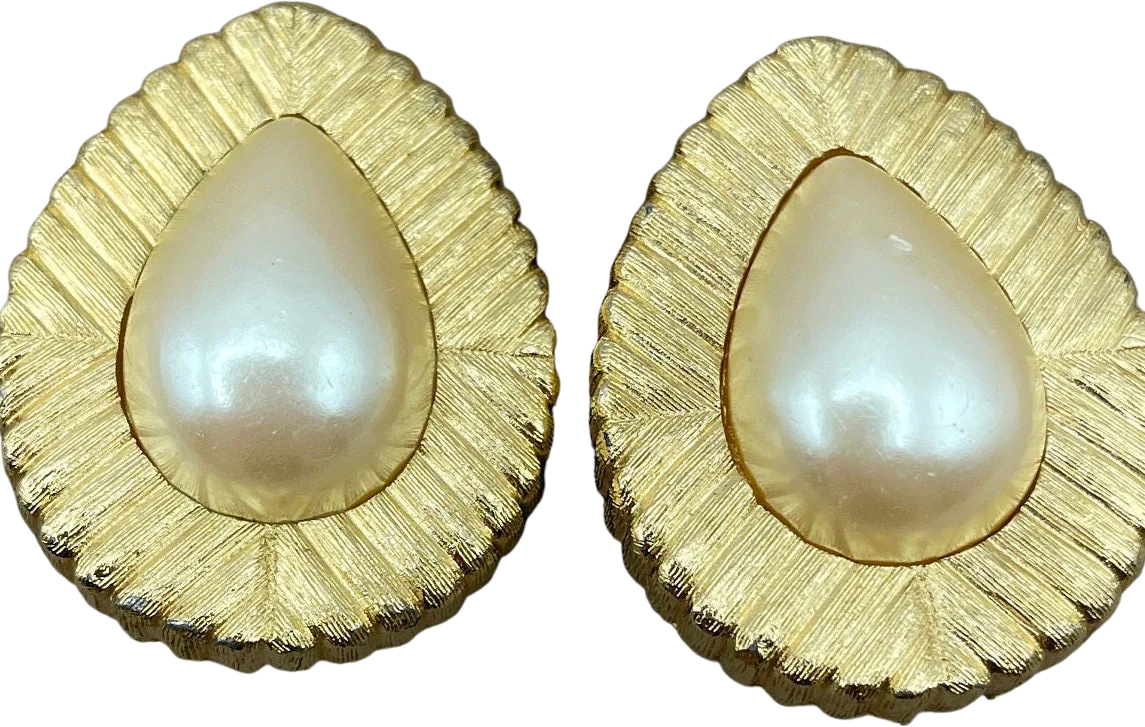 Signed Richelieu Baroque Teardrop Pearl Clip-On Statement Earrings by Richelieu