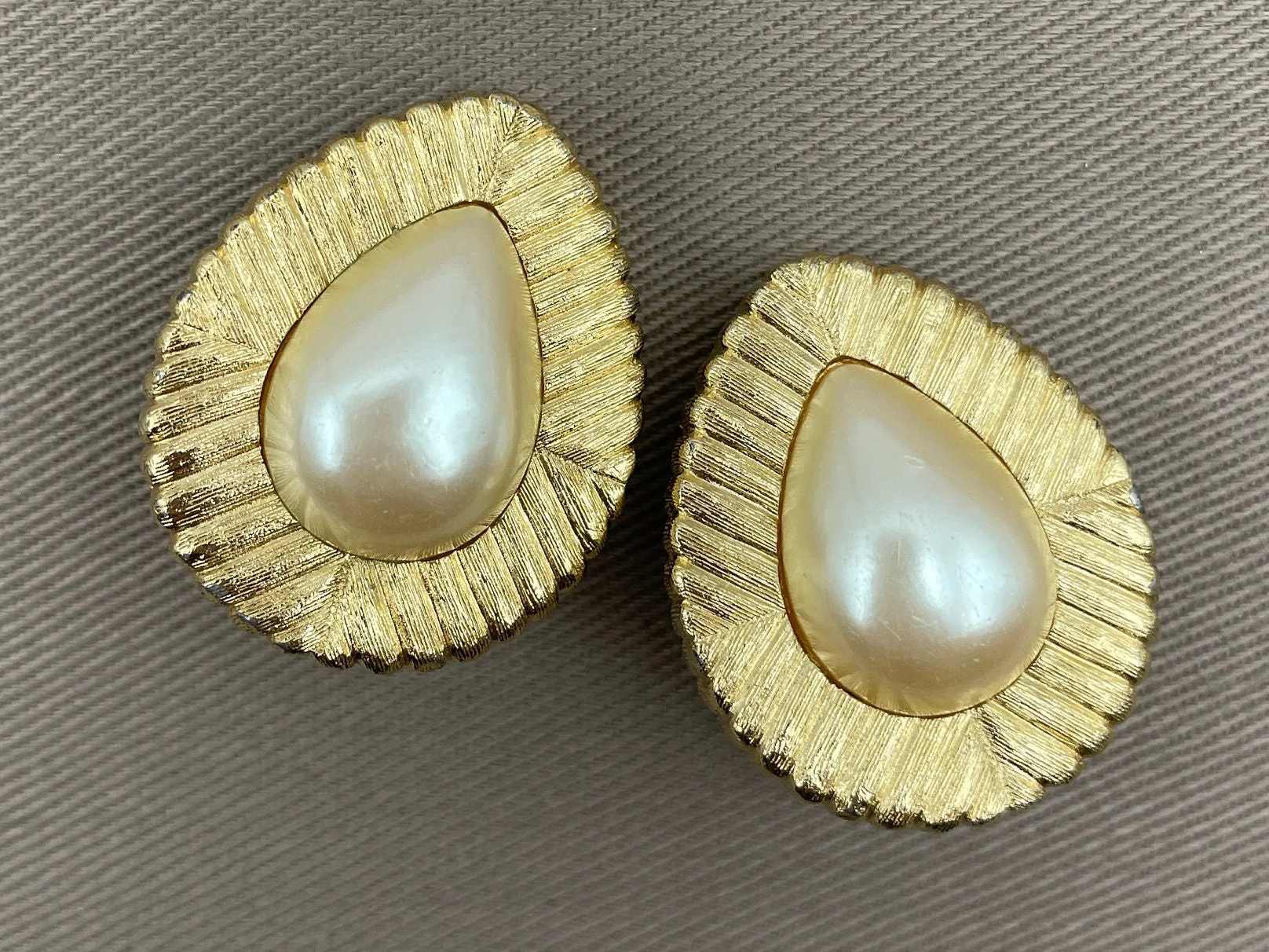 Signed Richelieu Baroque Teardrop Pearl Clip-On Statement Earrings by Richelieu - Image 2