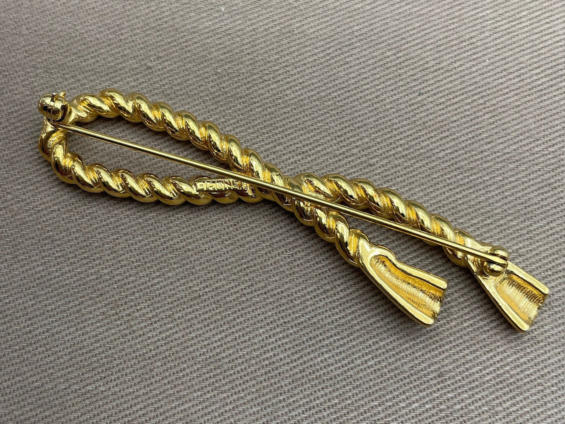 Signed Rope and Tassel Brooch Pin Gold Rope Pin Vintage Designer Jewelry by Monet - Image 2