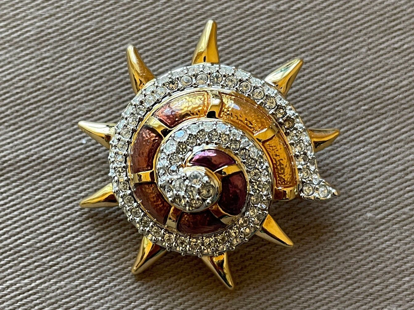 Signed Shell Brooch Crystal Enamel Pin by Swarovski - Image 2