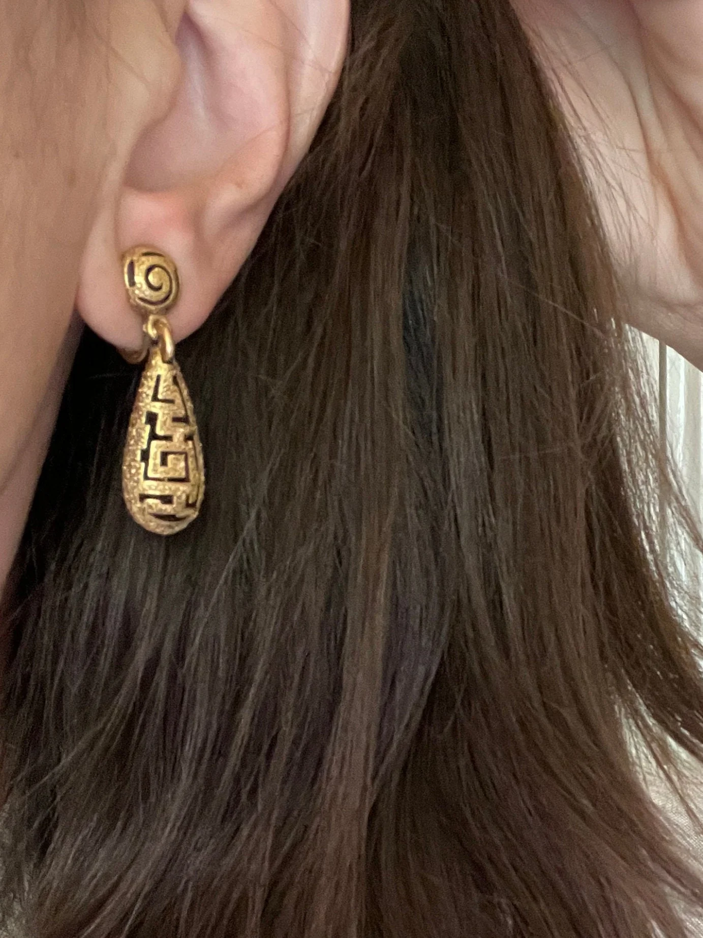Signed Trifari Etruscan Textured Drop Dangle Clip-On Statement Earrings by Trifari - Image 6
