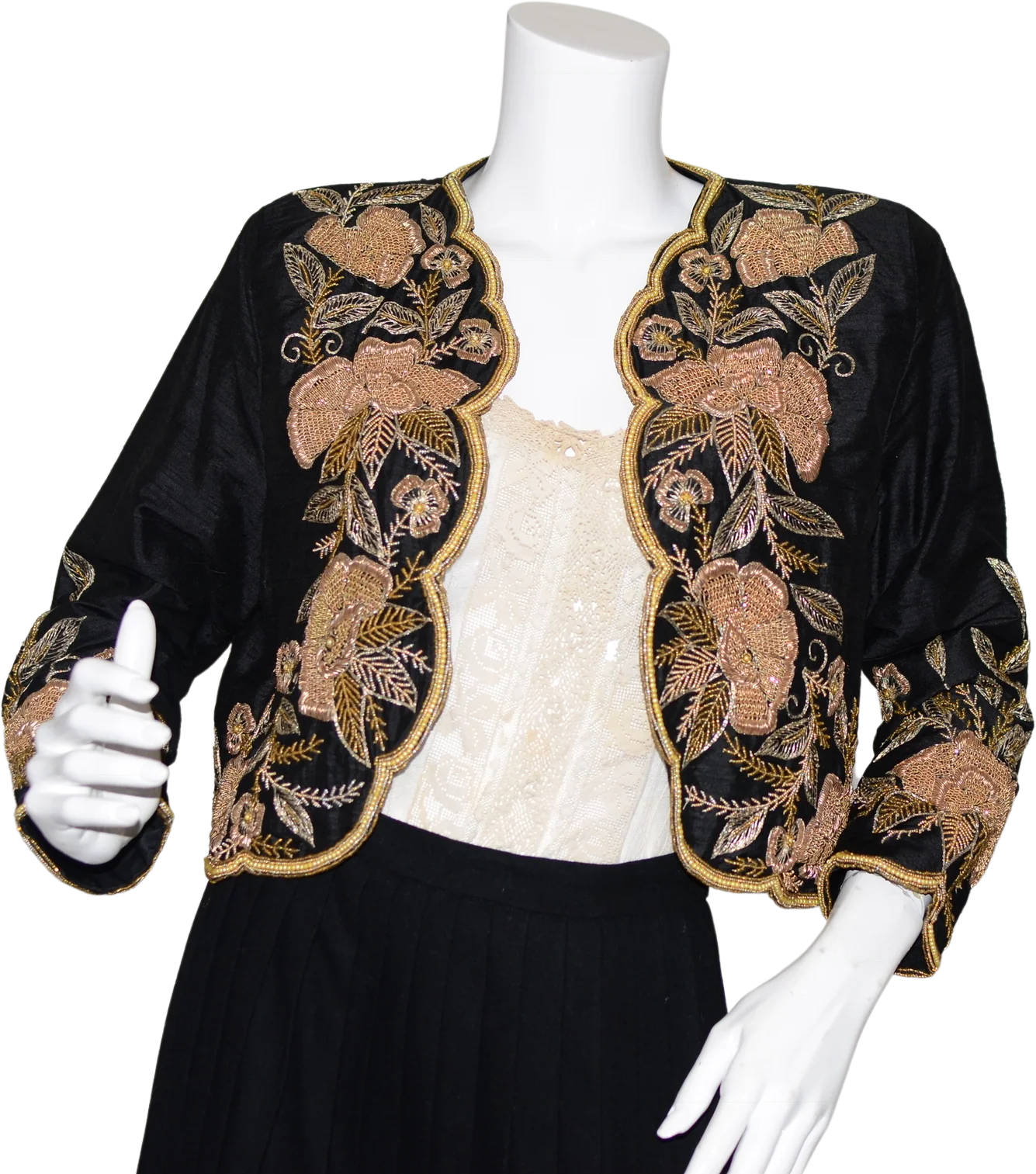Silk Black Cropped Blazer By Raj International