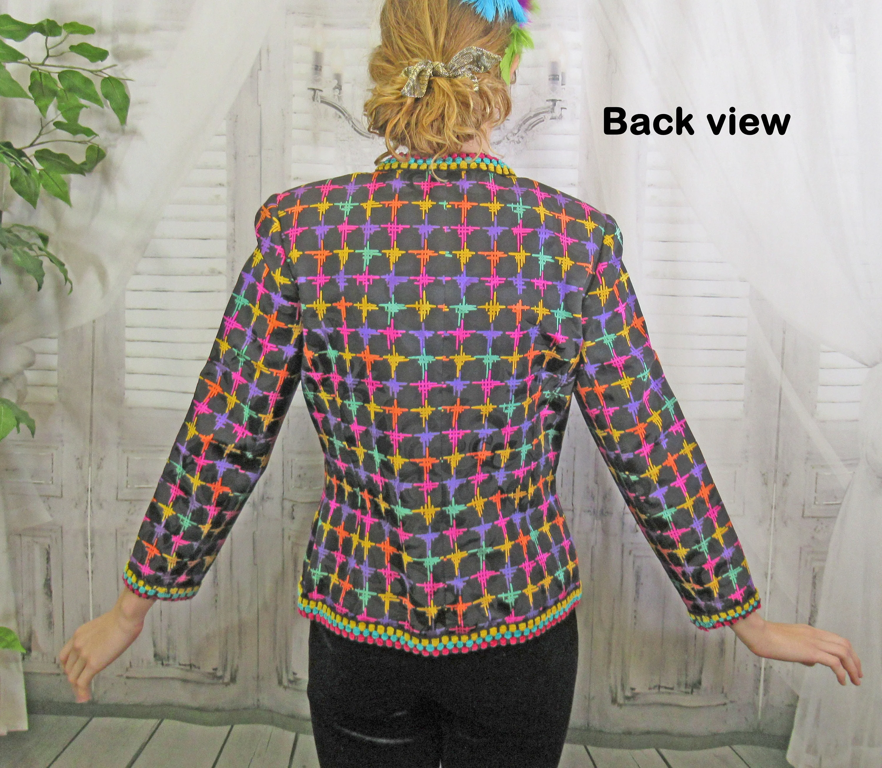 Silk Blazer Umi Collections Anne Crimmins Multicolor Hidden Front Buttons Long Sleeve Fully Lined Braid Trim 2 Pockets by Anne Crimmins - Image 10